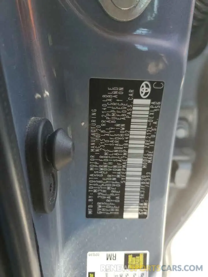 12 Photograph of a damaged car 5YFEPMAE7MP184402 TOYOTA COROLLA 2021