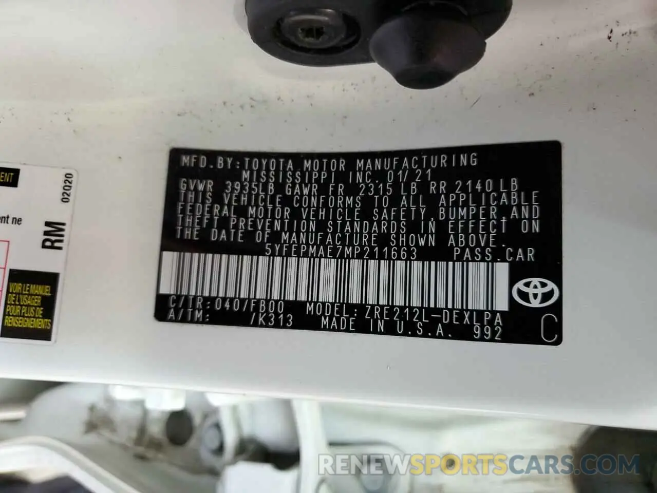 12 Photograph of a damaged car 5YFEPMAE7MP211663 TOYOTA COROLLA 2021