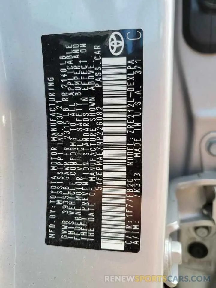 13 Photograph of a damaged car 5YFEPMAE7MP226082 TOYOTA COROLLA 2021