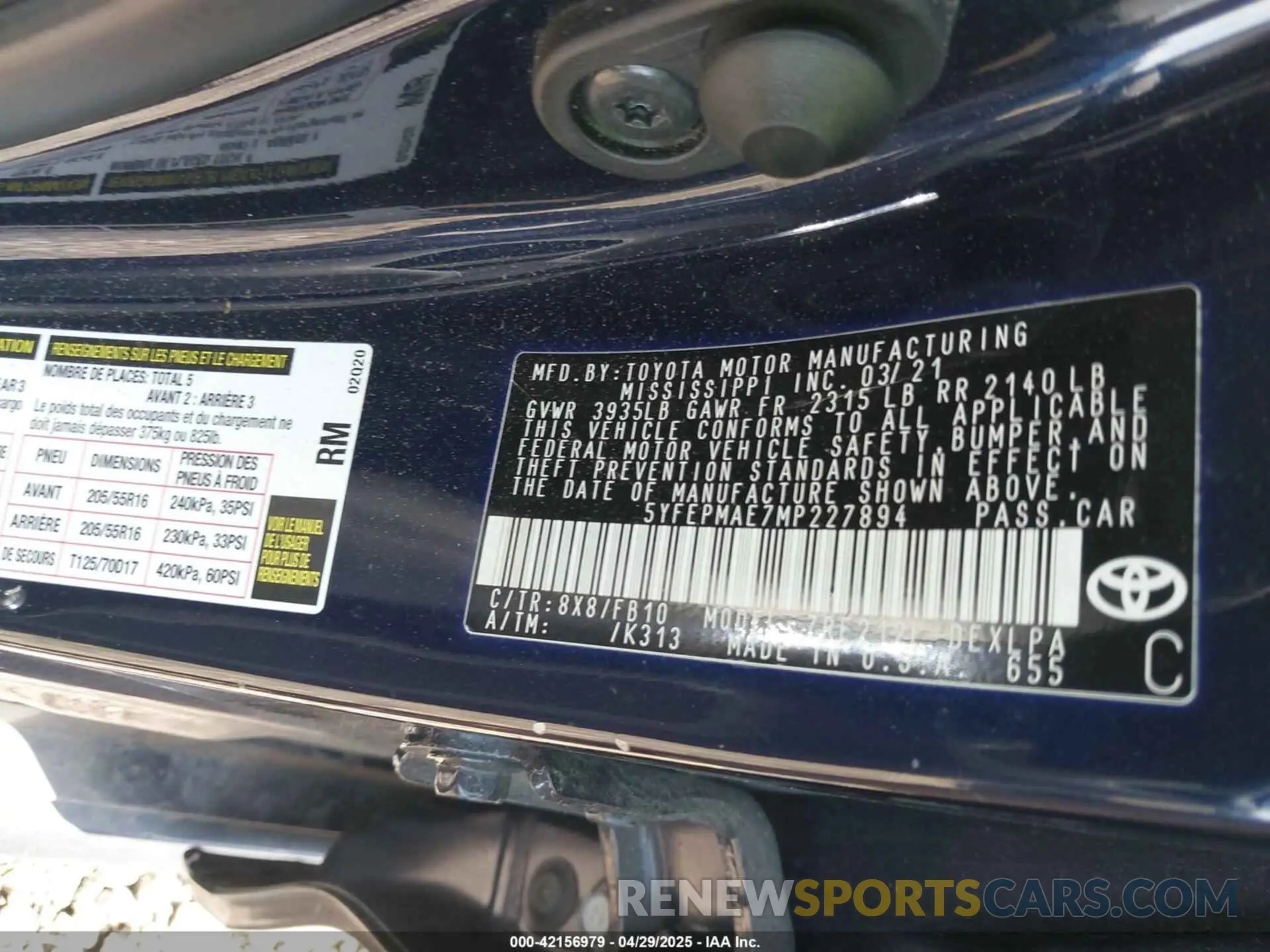 9 Photograph of a damaged car 5YFEPMAE7MP227894 TOYOTA COROLLA 2021
