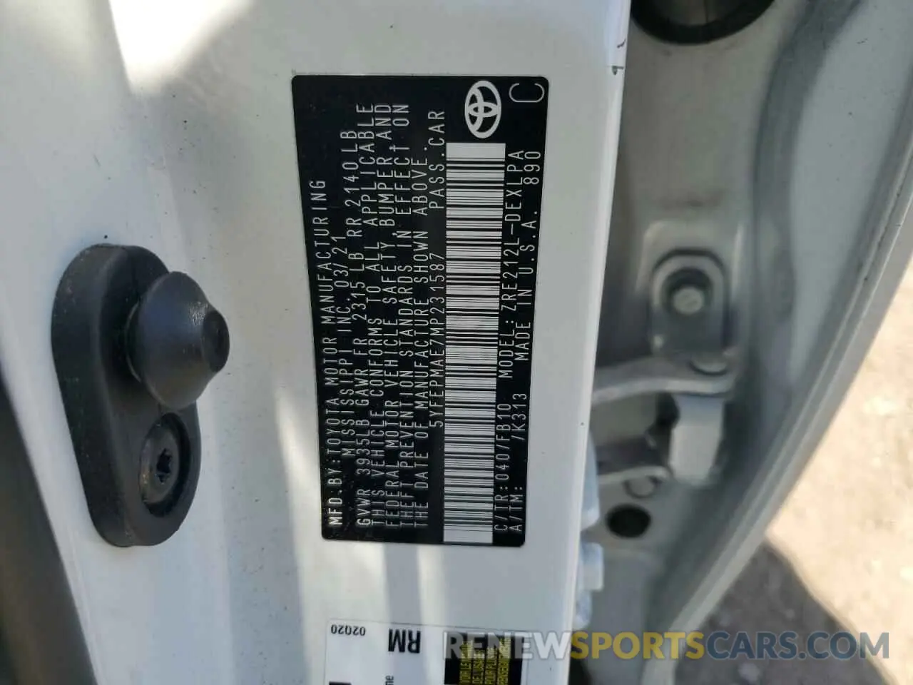 12 Photograph of a damaged car 5YFEPMAE7MP231587 TOYOTA COROLLA 2021
