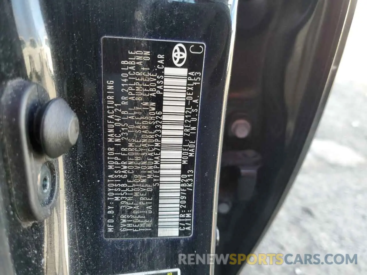 14 Photograph of a damaged car 5YFEPMAE7MP233226 TOYOTA COROLLA 2021