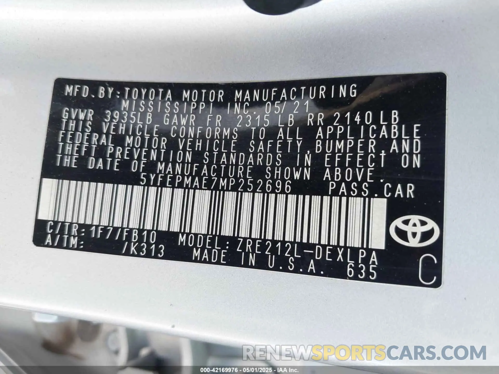 9 Photograph of a damaged car 5YFEPMAE7MP252696 TOYOTA COROLLA 2021