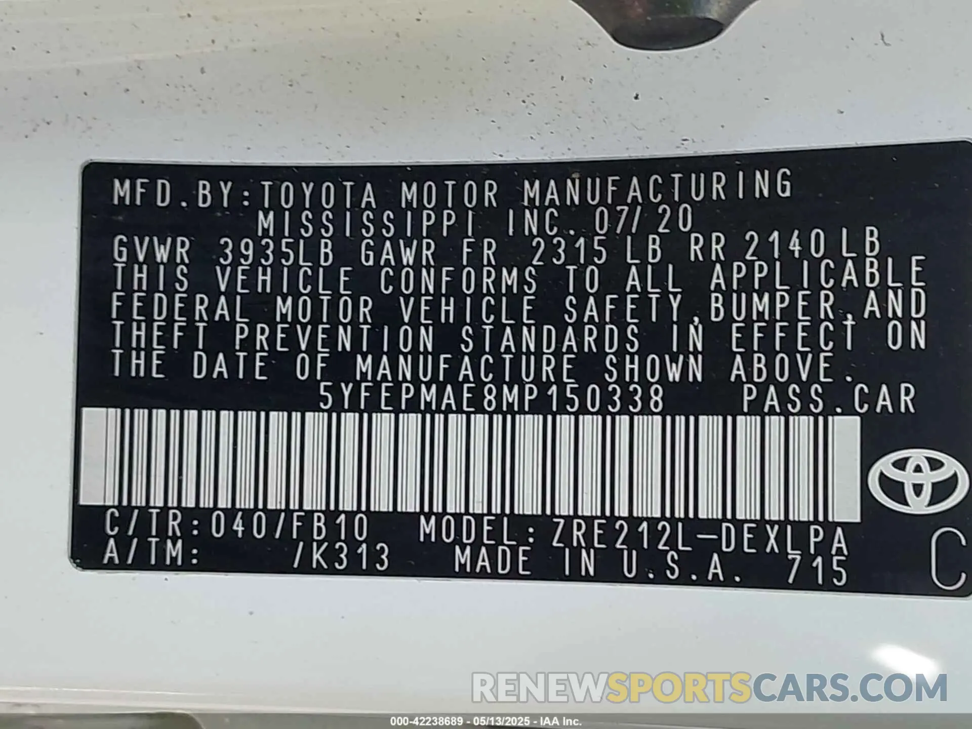 9 Photograph of a damaged car 5YFEPMAE8MP150338 TOYOTA COROLLA 2021