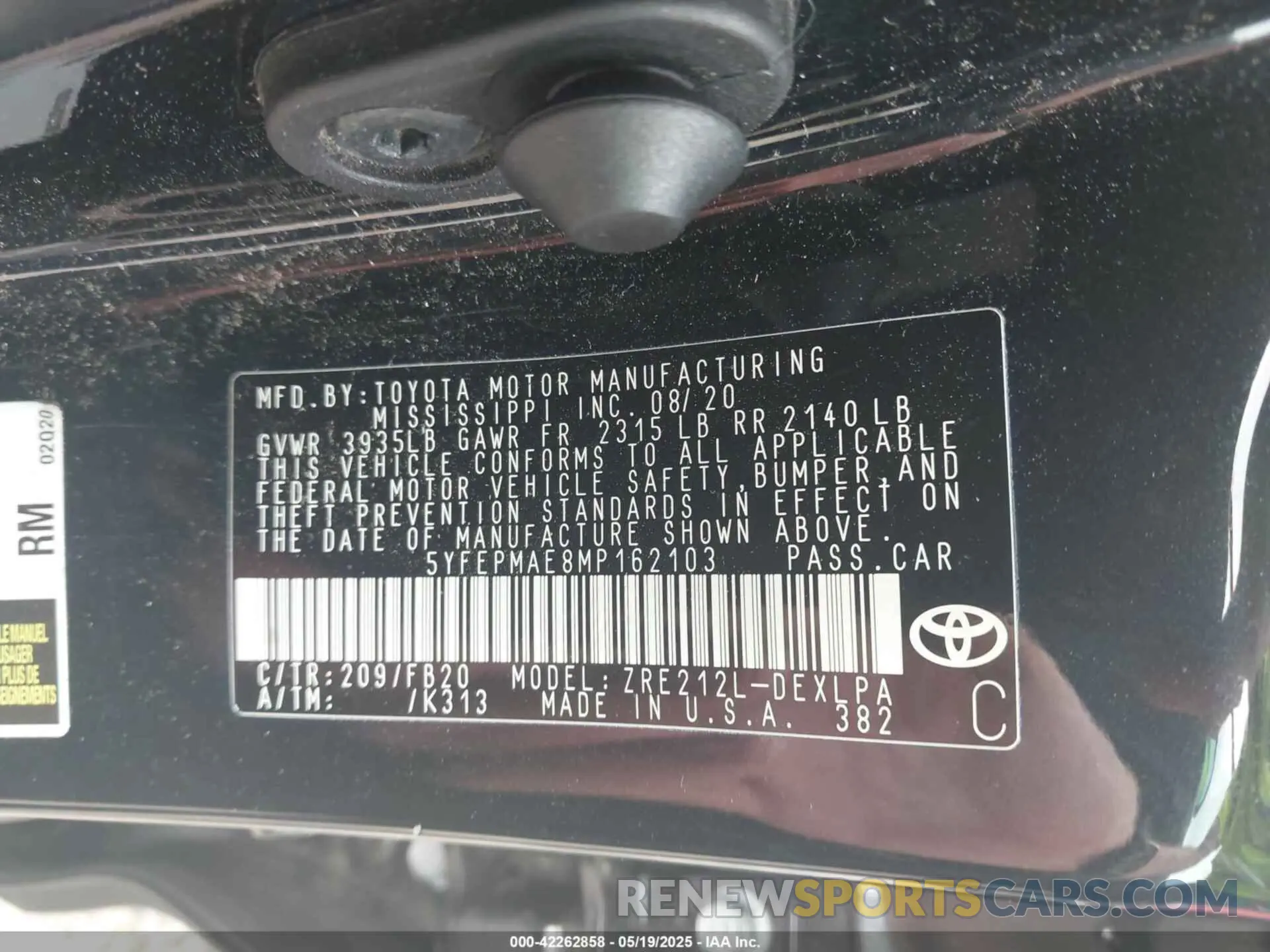 9 Photograph of a damaged car 5YFEPMAE8MP162103 TOYOTA COROLLA 2021