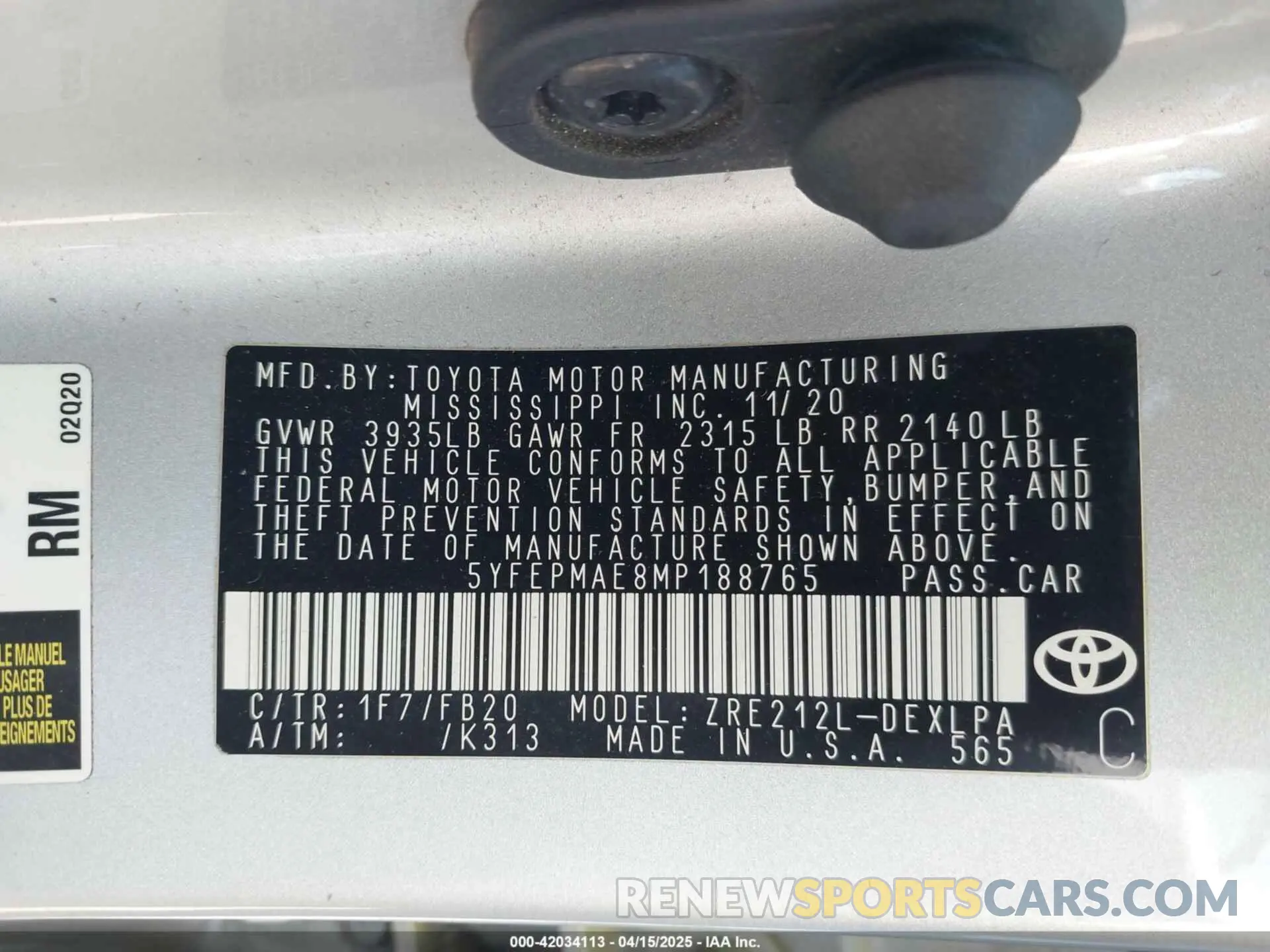 9 Photograph of a damaged car 5YFEPMAE8MP188765 TOYOTA COROLLA 2021