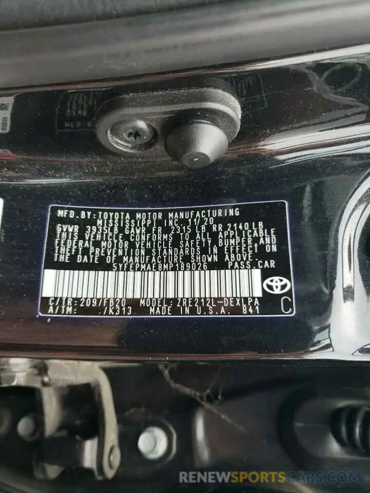 12 Photograph of a damaged car 5YFEPMAE8MP189026 TOYOTA COROLLA 2021