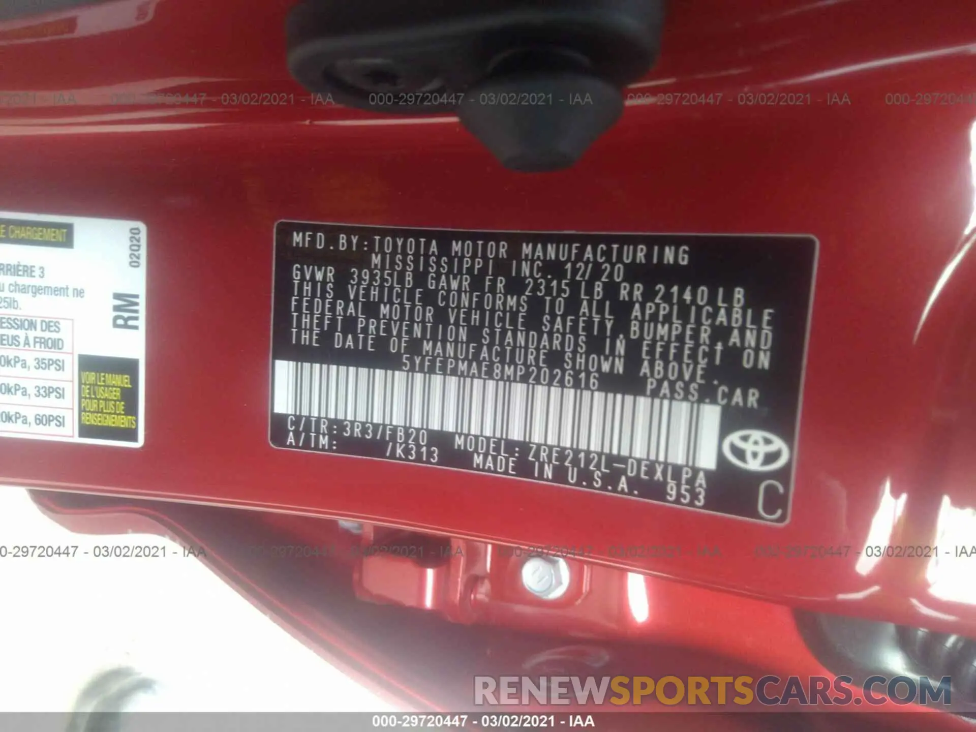9 Photograph of a damaged car 5YFEPMAE8MP202616 TOYOTA COROLLA 2021