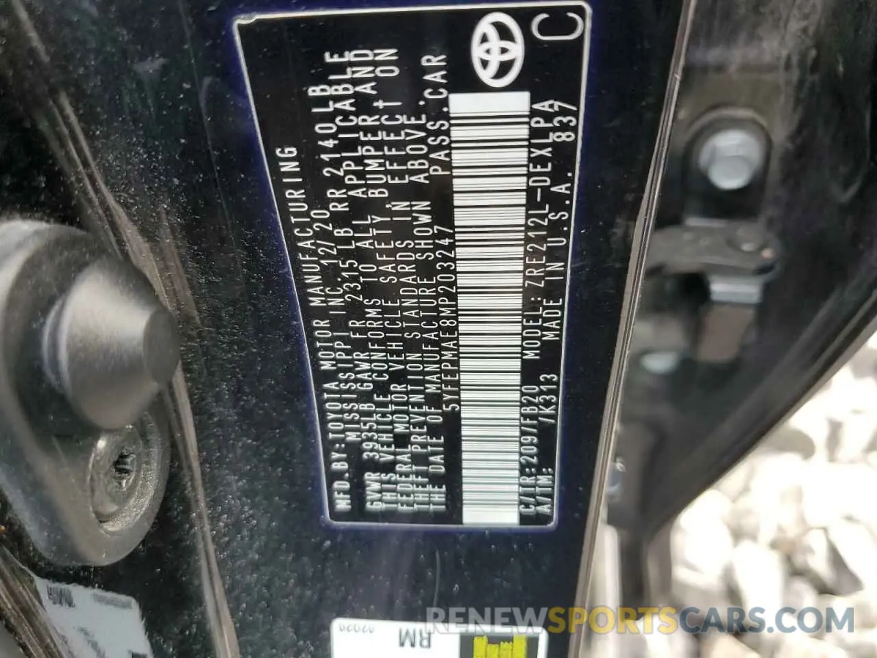 12 Photograph of a damaged car 5YFEPMAE8MP203247 TOYOTA COROLLA 2021