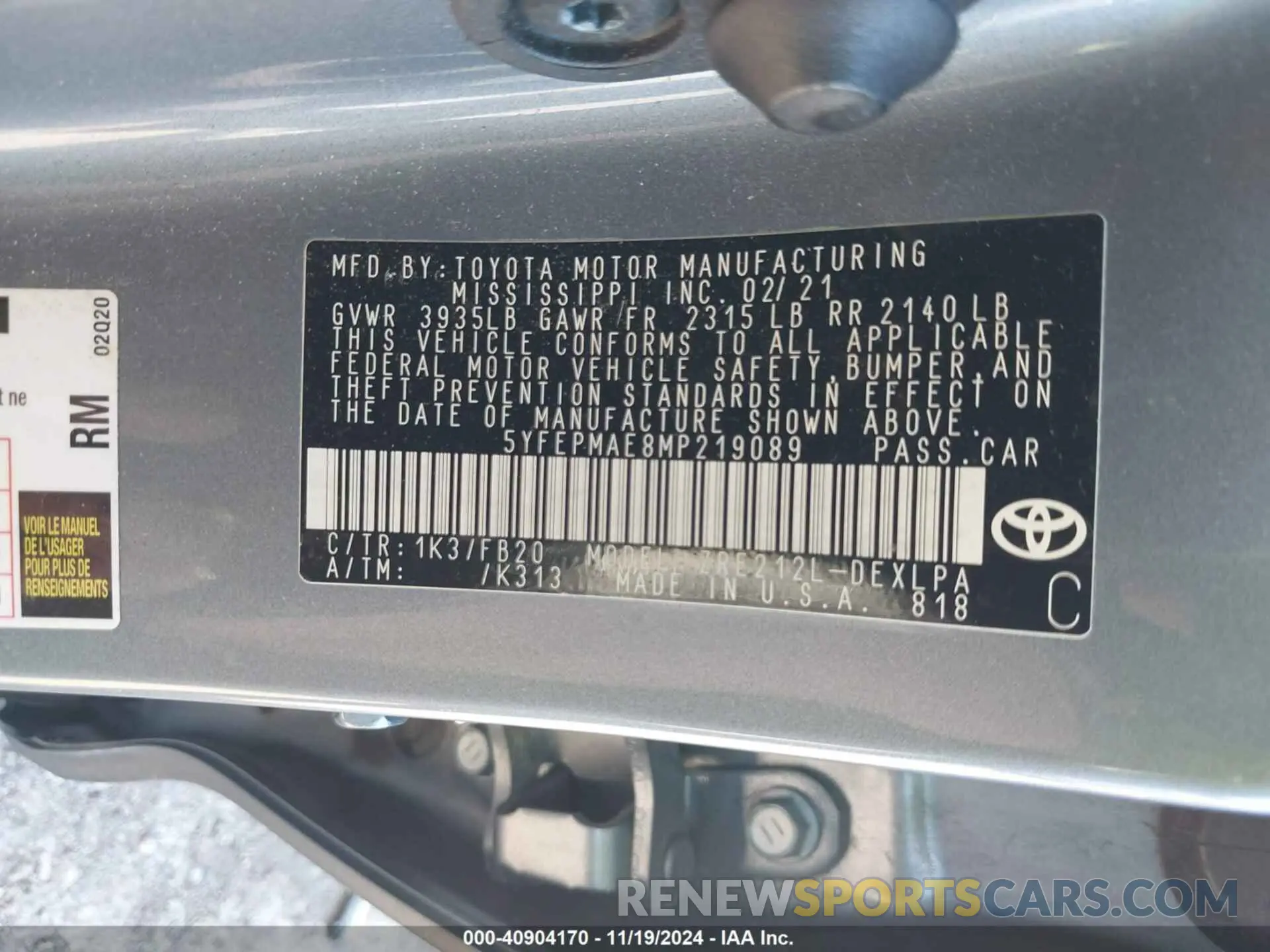 9 Photograph of a damaged car 5YFEPMAE8MP219089 TOYOTA COROLLA 2021