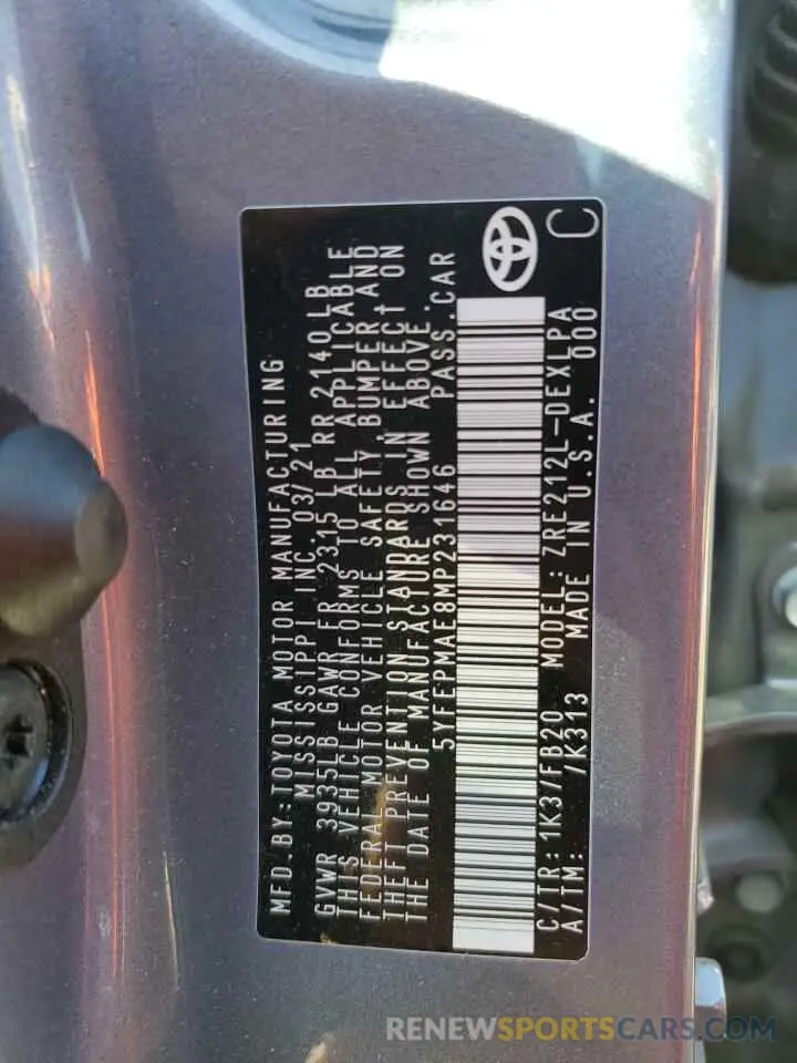 13 Photograph of a damaged car 5YFEPMAE8MP231646 TOYOTA COROLLA 2021