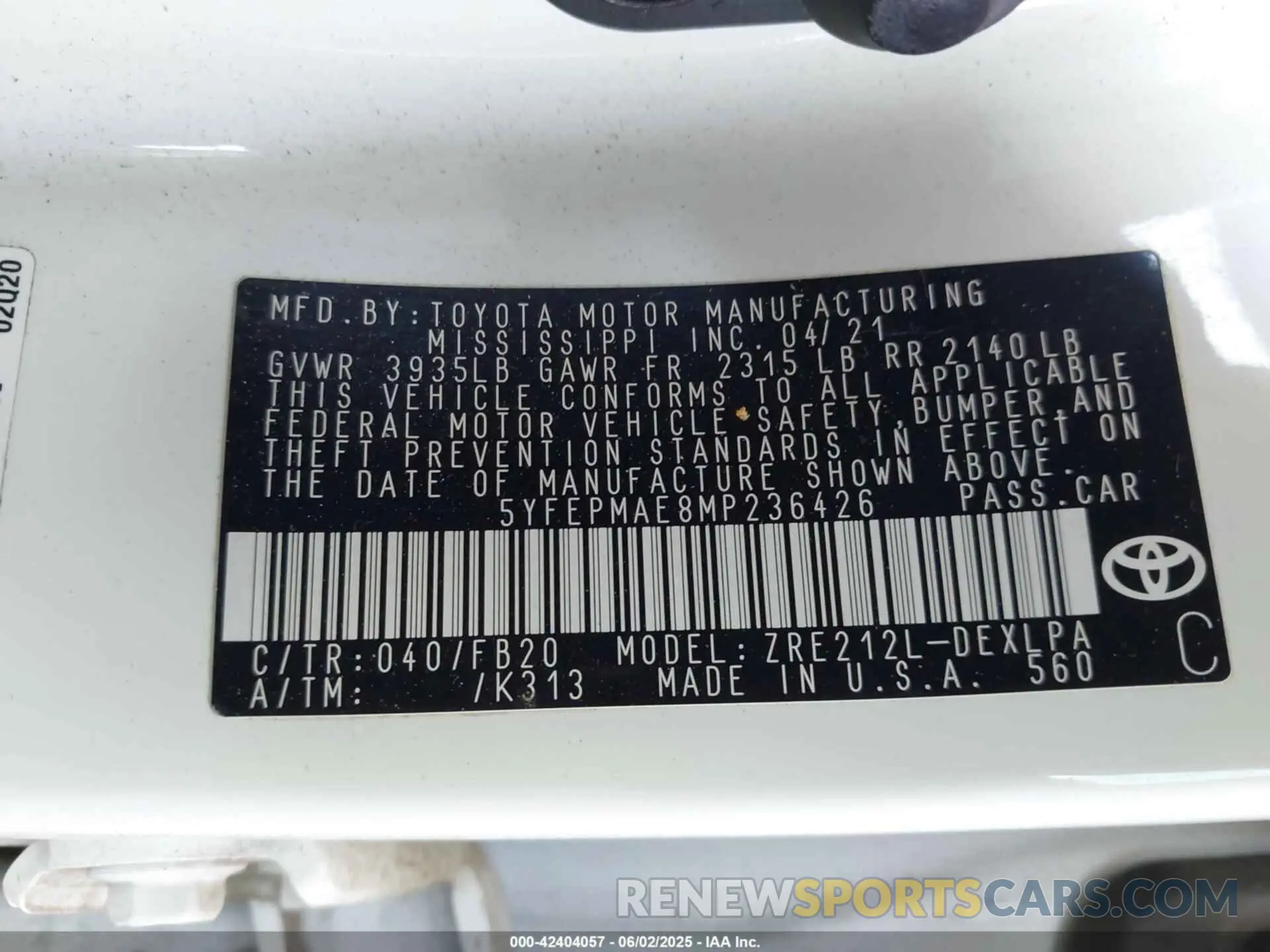 9 Photograph of a damaged car 5YFEPMAE8MP236426 TOYOTA COROLLA 2021