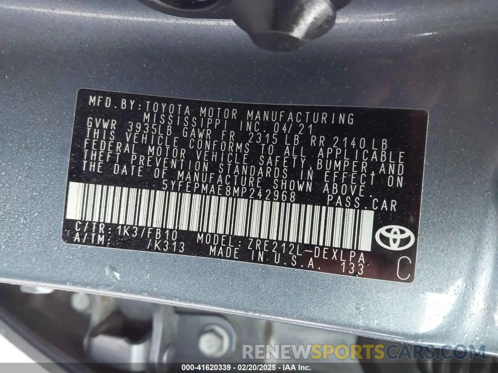 9 Photograph of a damaged car 5YFEPMAE8MP242968 TOYOTA COROLLA 2021