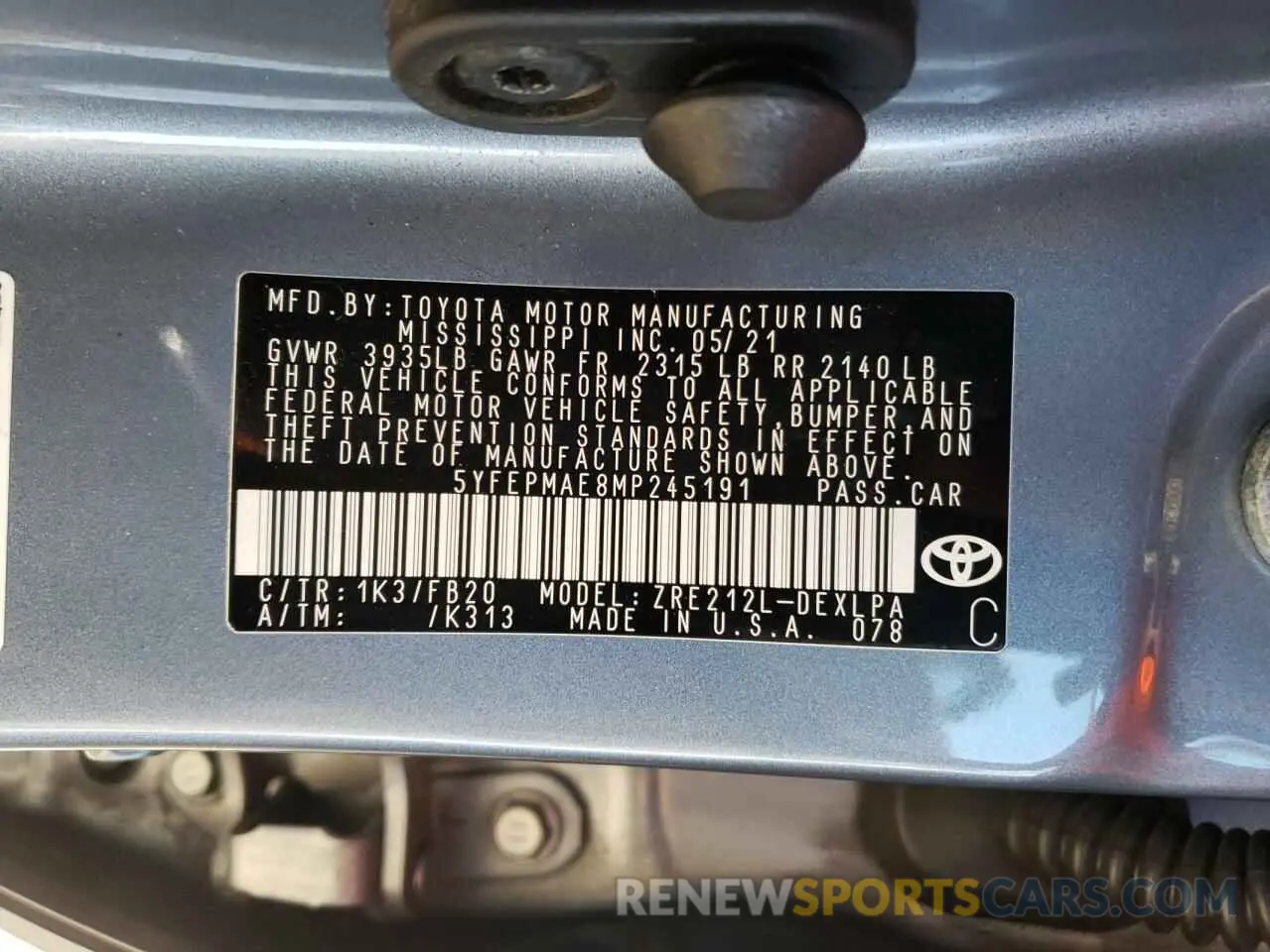 12 Photograph of a damaged car 5YFEPMAE8MP245191 TOYOTA COROLLA 2021