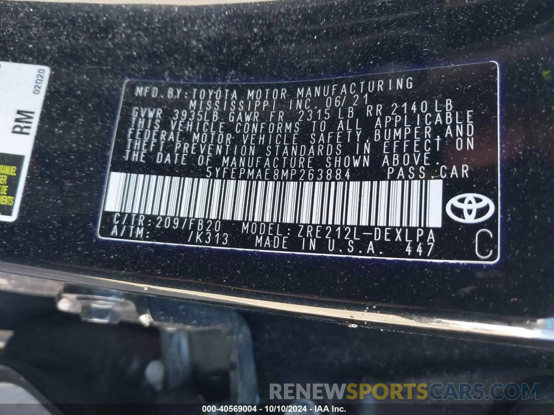 9 Photograph of a damaged car 5YFEPMAE8MP263884 TOYOTA COROLLA 2021