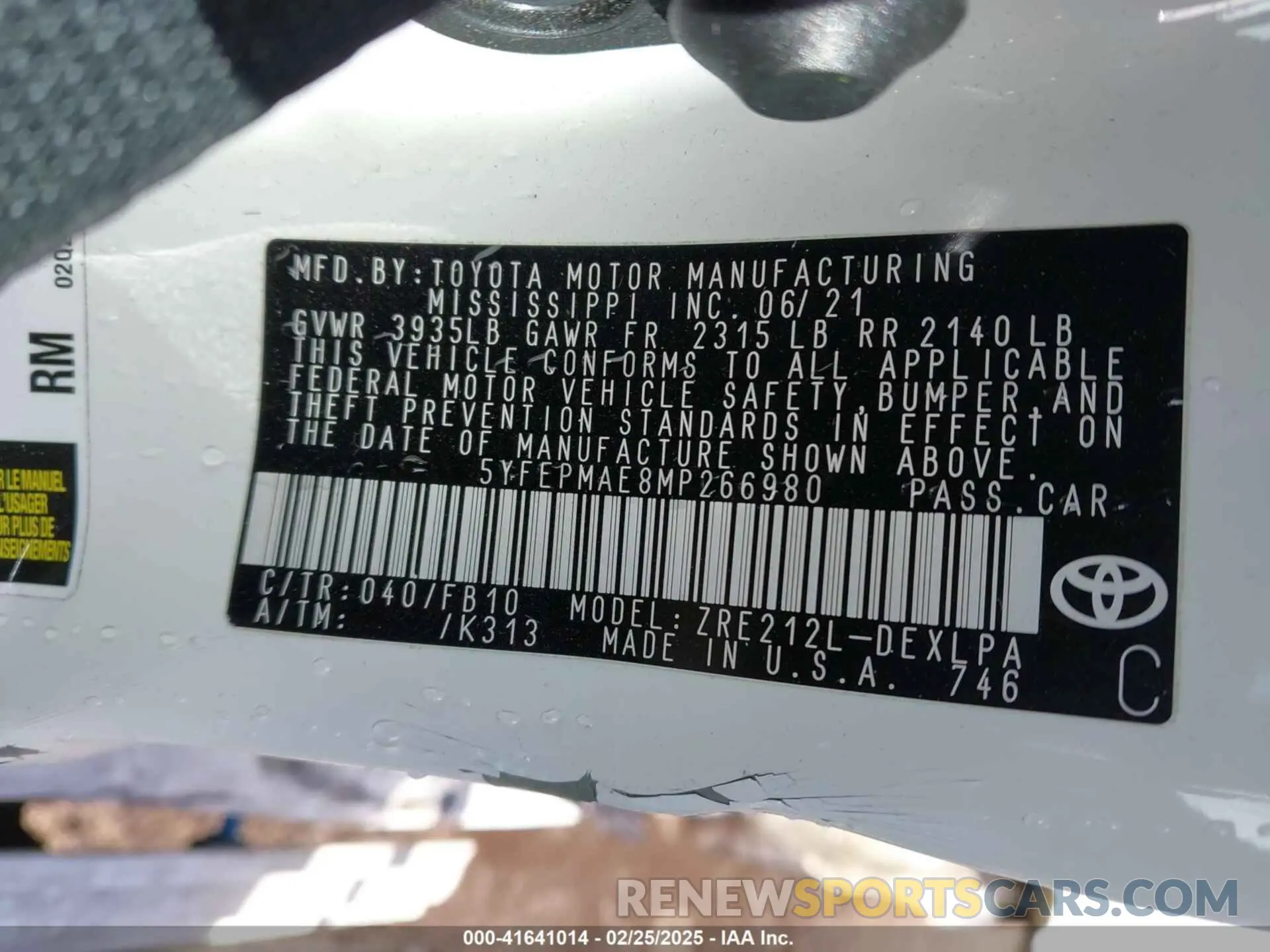 9 Photograph of a damaged car 5YFEPMAE8MP266980 TOYOTA COROLLA 2021