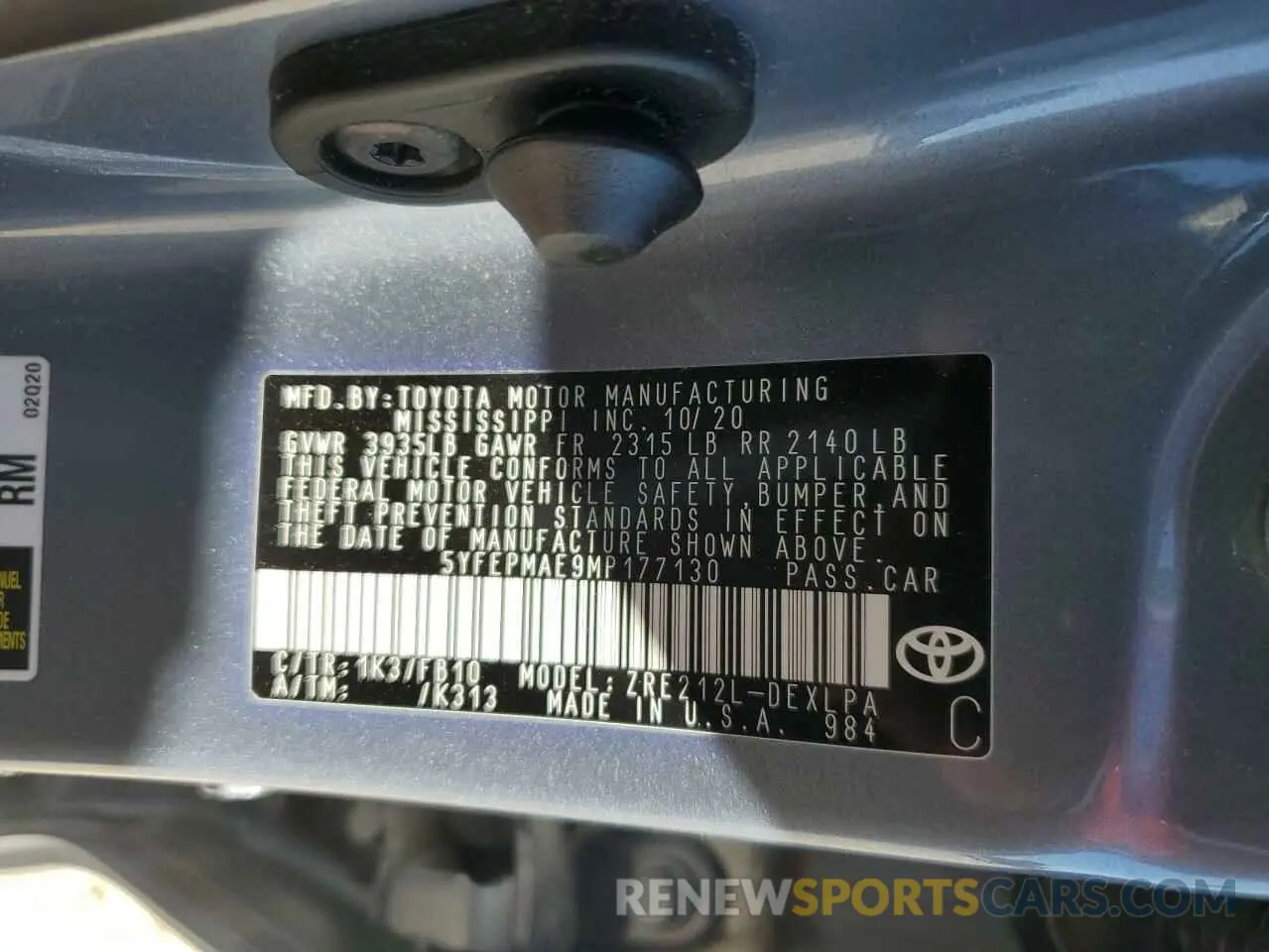 12 Photograph of a damaged car 5YFEPMAE9MP177130 TOYOTA COROLLA 2021