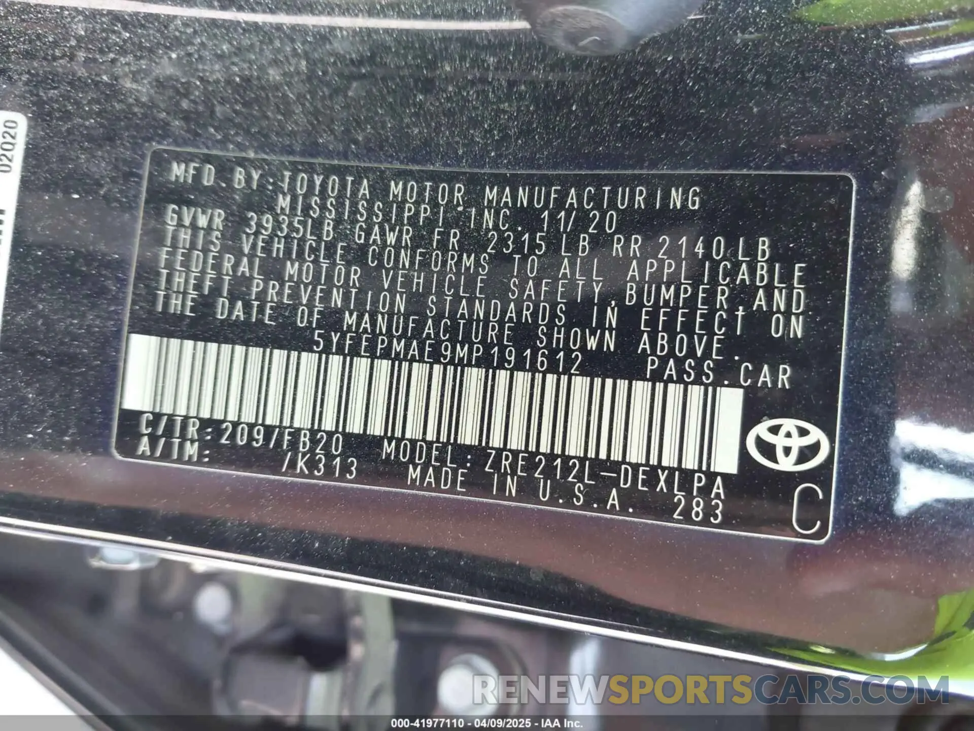 9 Photograph of a damaged car 5YFEPMAE9MP191612 TOYOTA COROLLA 2021