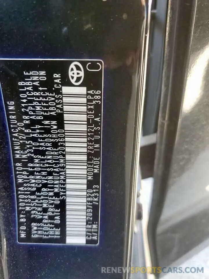12 Photograph of a damaged car 5YFEPMAE9MP203600 TOYOTA COROLLA 2021