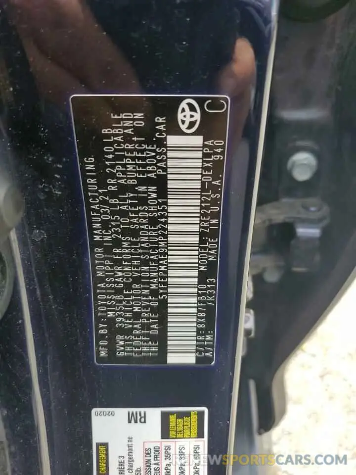 12 Photograph of a damaged car 5YFEPMAE9MP224351 TOYOTA COROLLA 2021