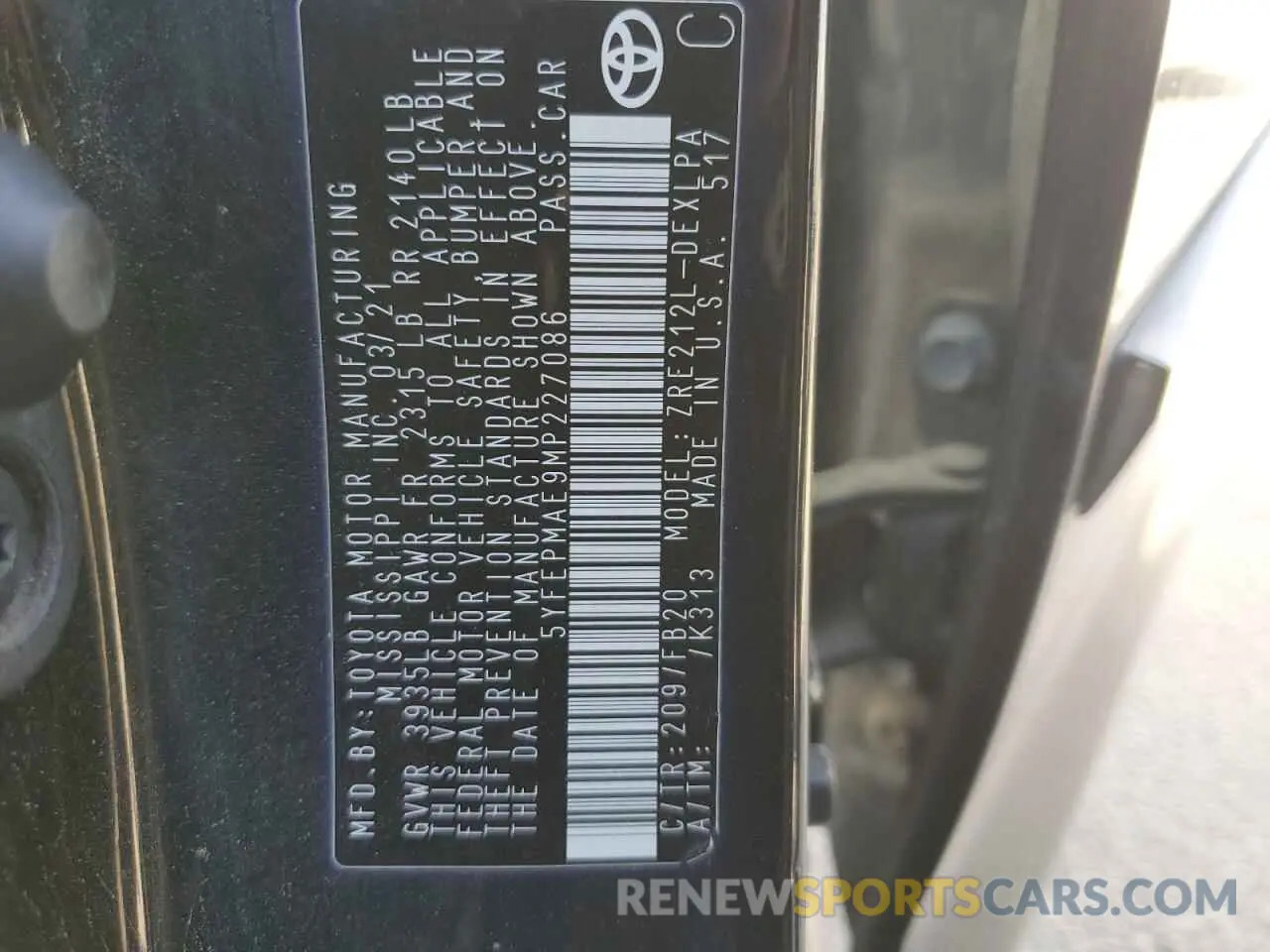 13 Photograph of a damaged car 5YFEPMAE9MP227086 TOYOTA COROLLA 2021