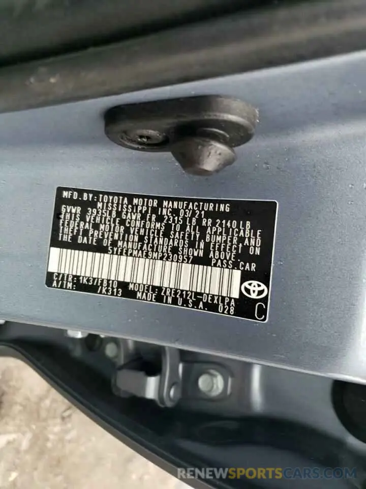 14 Photograph of a damaged car 5YFEPMAE9MP230957 TOYOTA COROLLA 2021