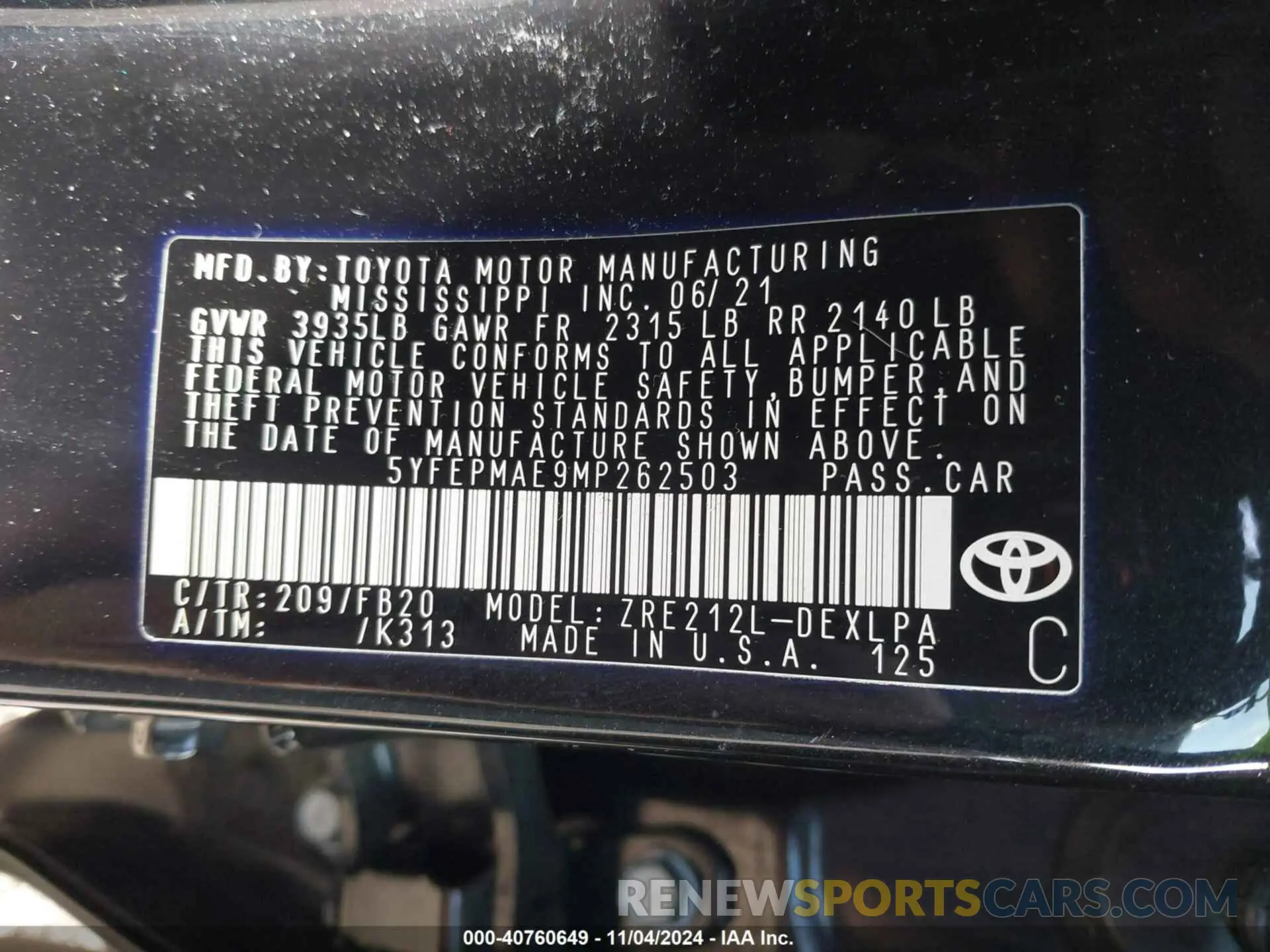 9 Photograph of a damaged car 5YFEPMAE9MP262503 TOYOTA COROLLA 2021