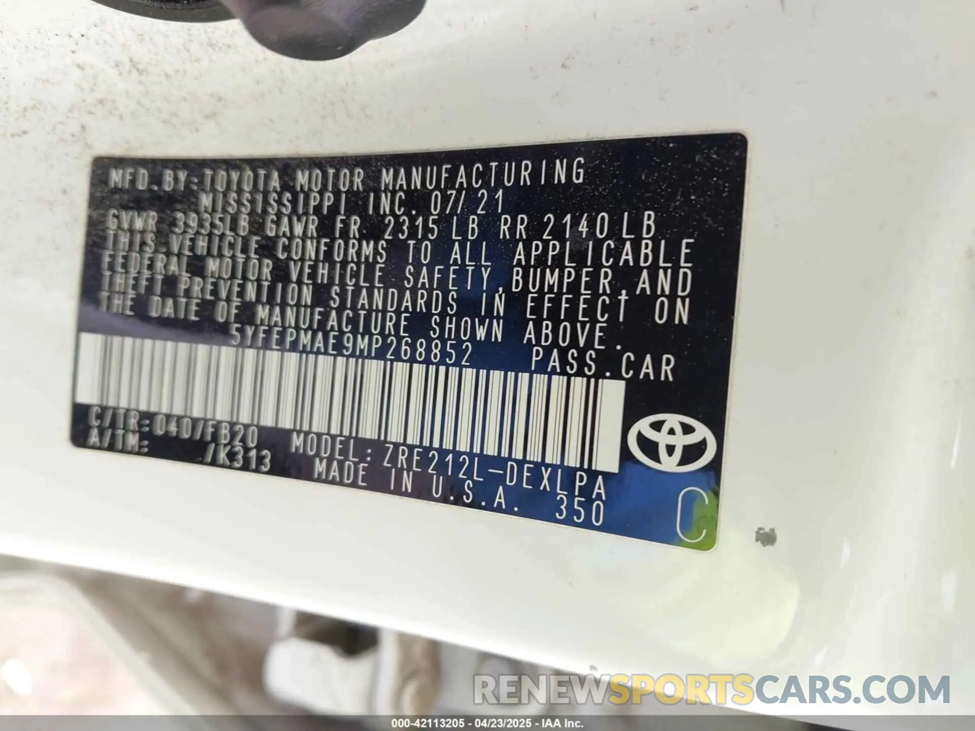 9 Photograph of a damaged car 5YFEPMAE9MP268852 TOYOTA COROLLA 2021