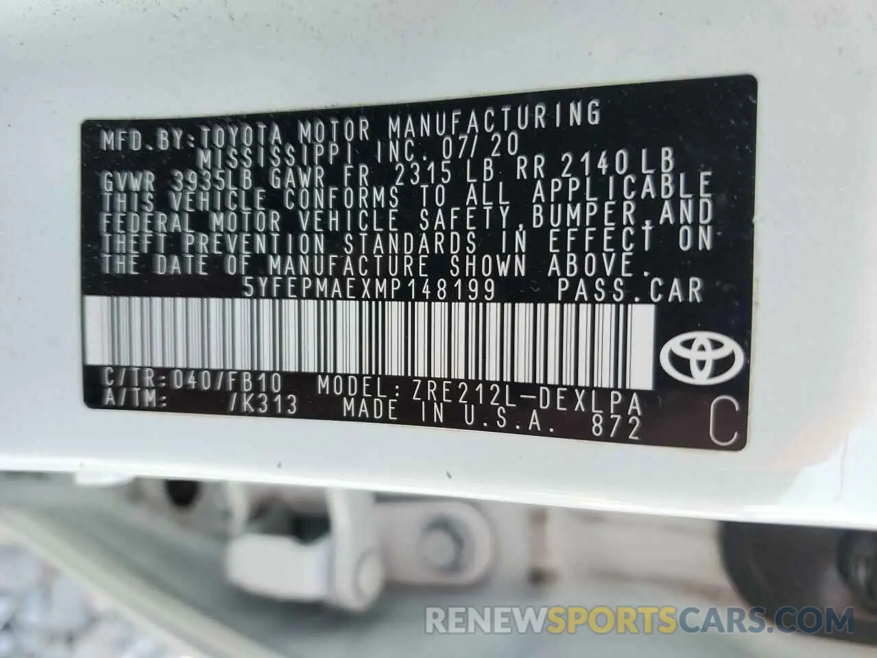 12 Photograph of a damaged car 5YFEPMAEXMP148199 TOYOTA COROLLA 2021