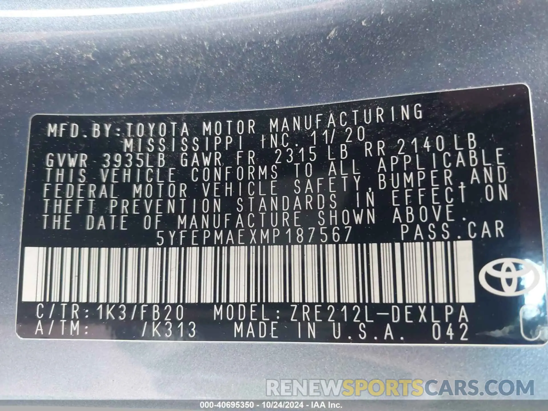 9 Photograph of a damaged car 5YFEPMAEXMP187567 TOYOTA COROLLA 2021