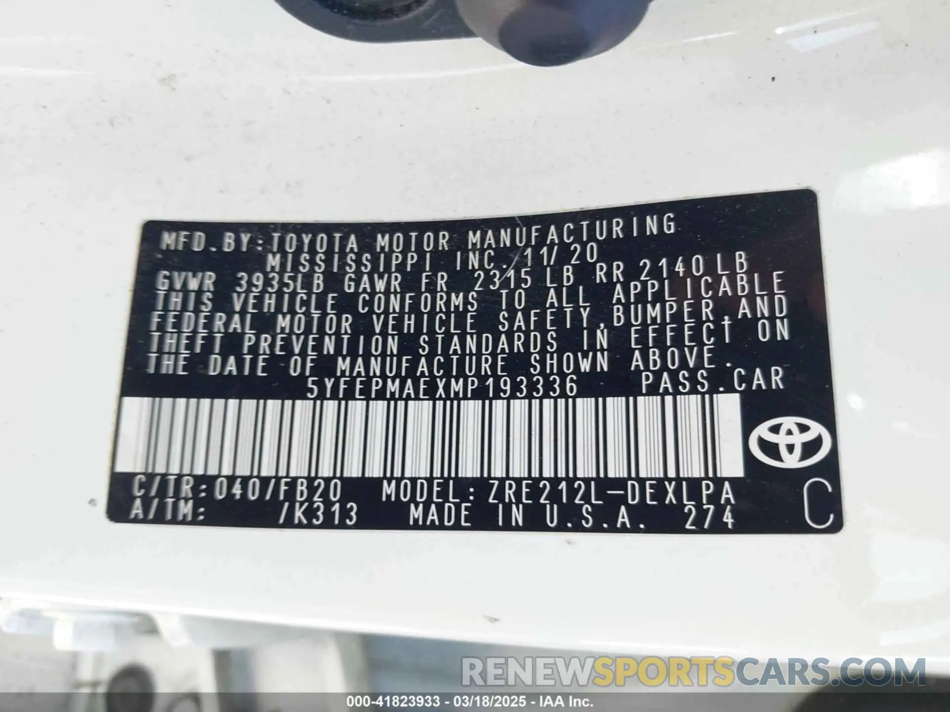 9 Photograph of a damaged car 5YFEPMAEXMP193336 TOYOTA COROLLA 2021