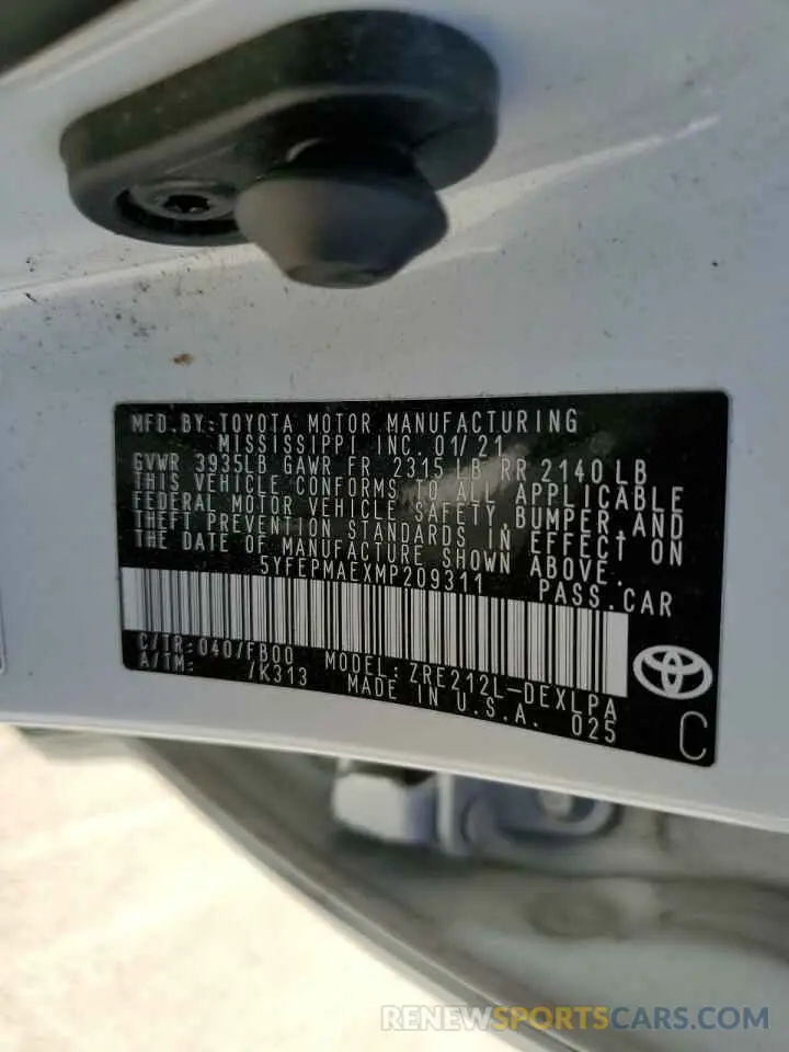 14 Photograph of a damaged car 5YFEPMAEXMP209311 TOYOTA COROLLA 2021