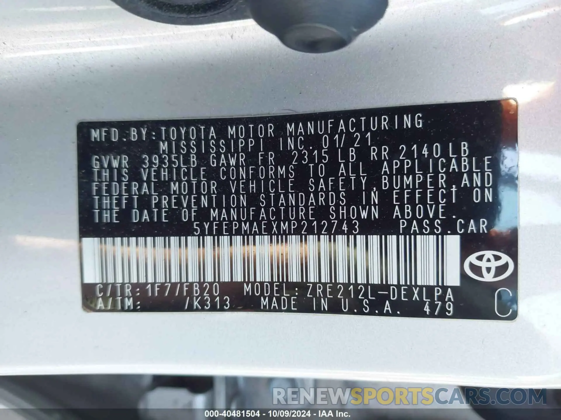 9 Photograph of a damaged car 5YFEPMAEXMP212743 TOYOTA COROLLA 2021