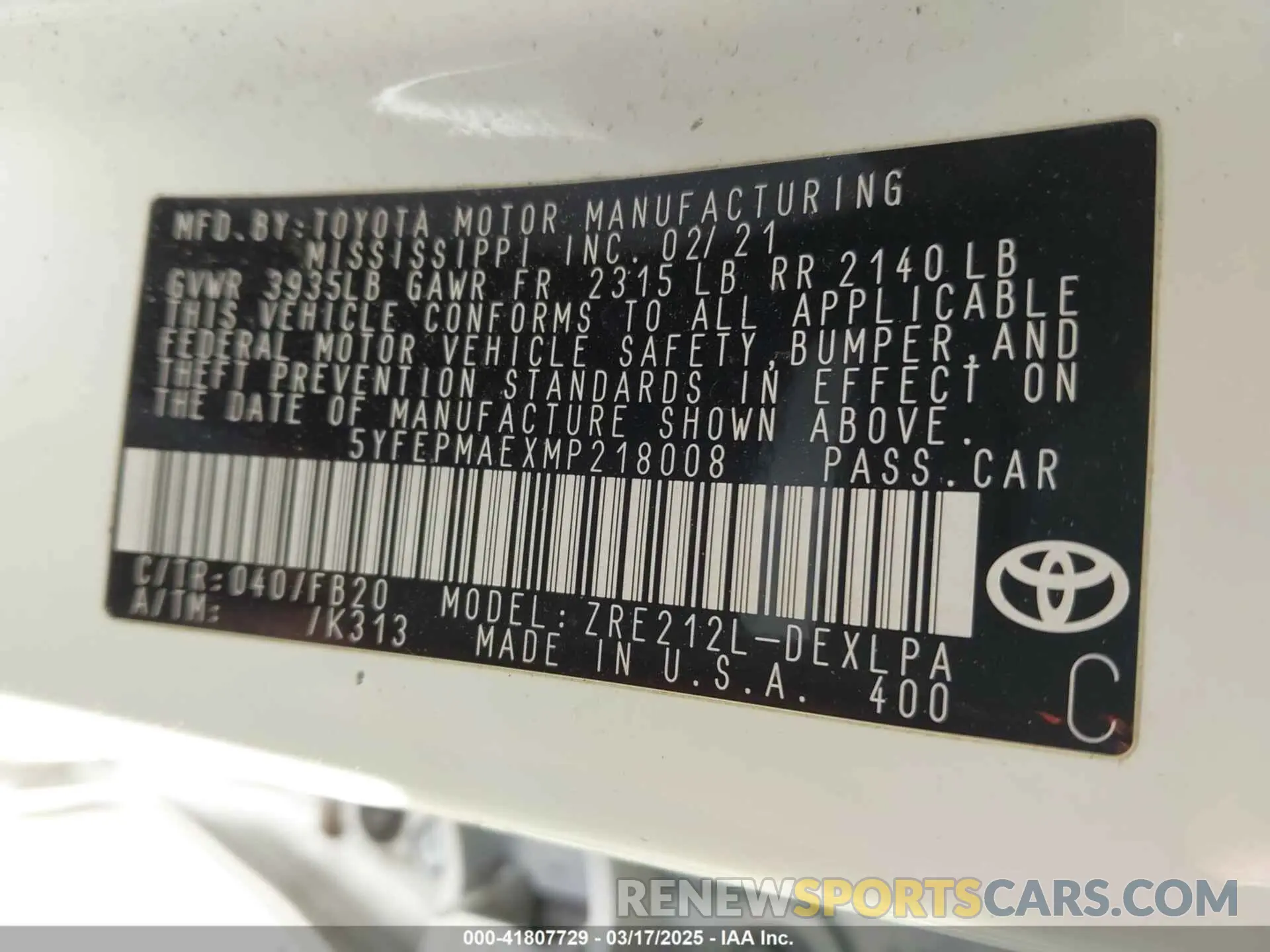 9 Photograph of a damaged car 5YFEPMAEXMP218008 TOYOTA COROLLA 2021