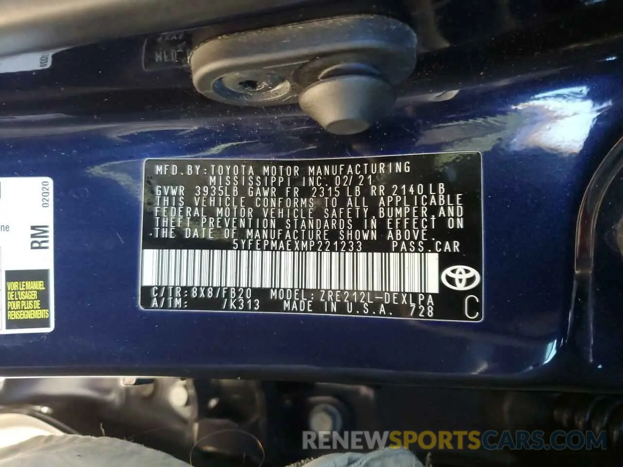 12 Photograph of a damaged car 5YFEPMAEXMP221233 TOYOTA COROLLA 2021