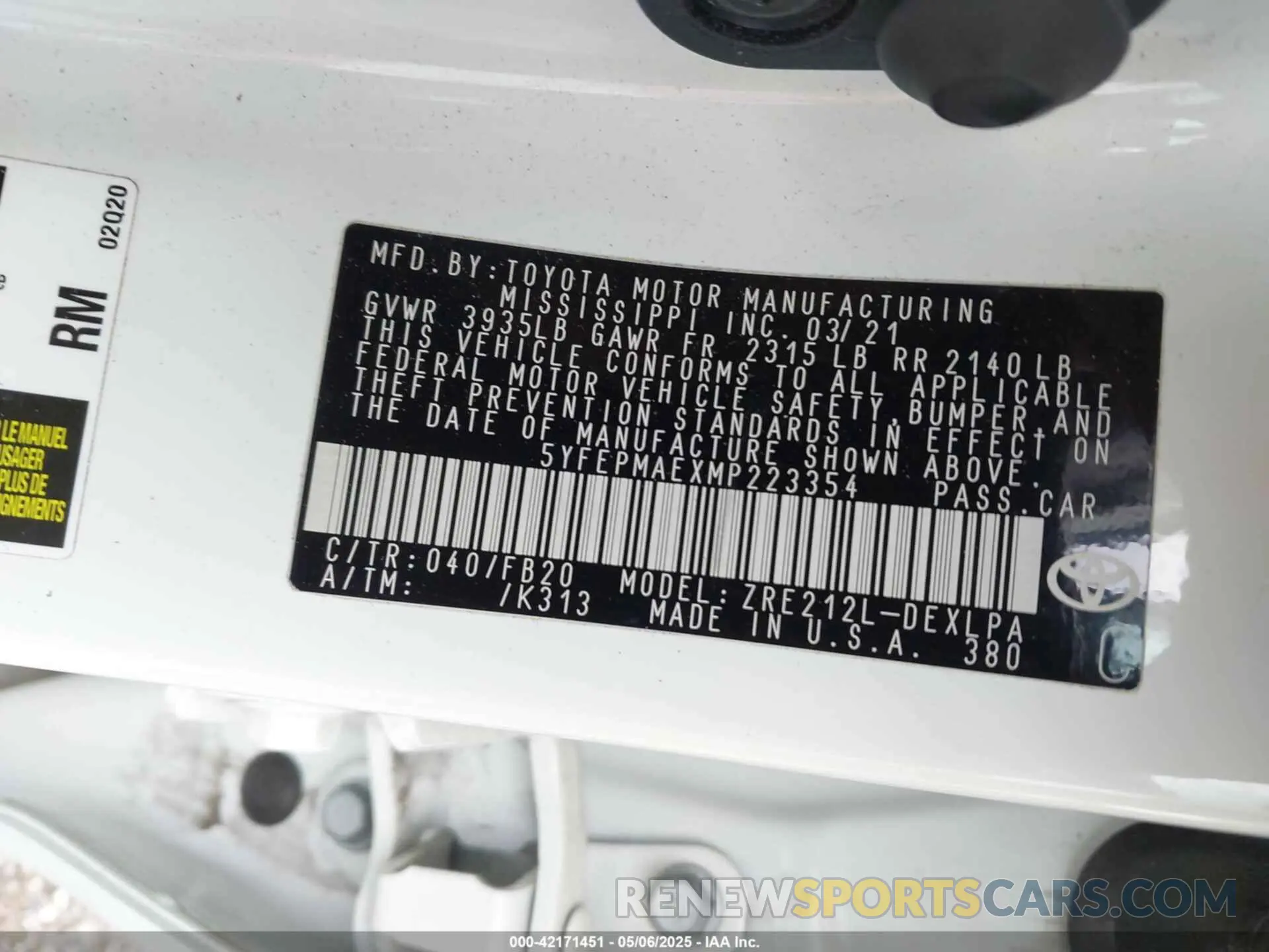 9 Photograph of a damaged car 5YFEPMAEXMP223354 TOYOTA COROLLA 2021