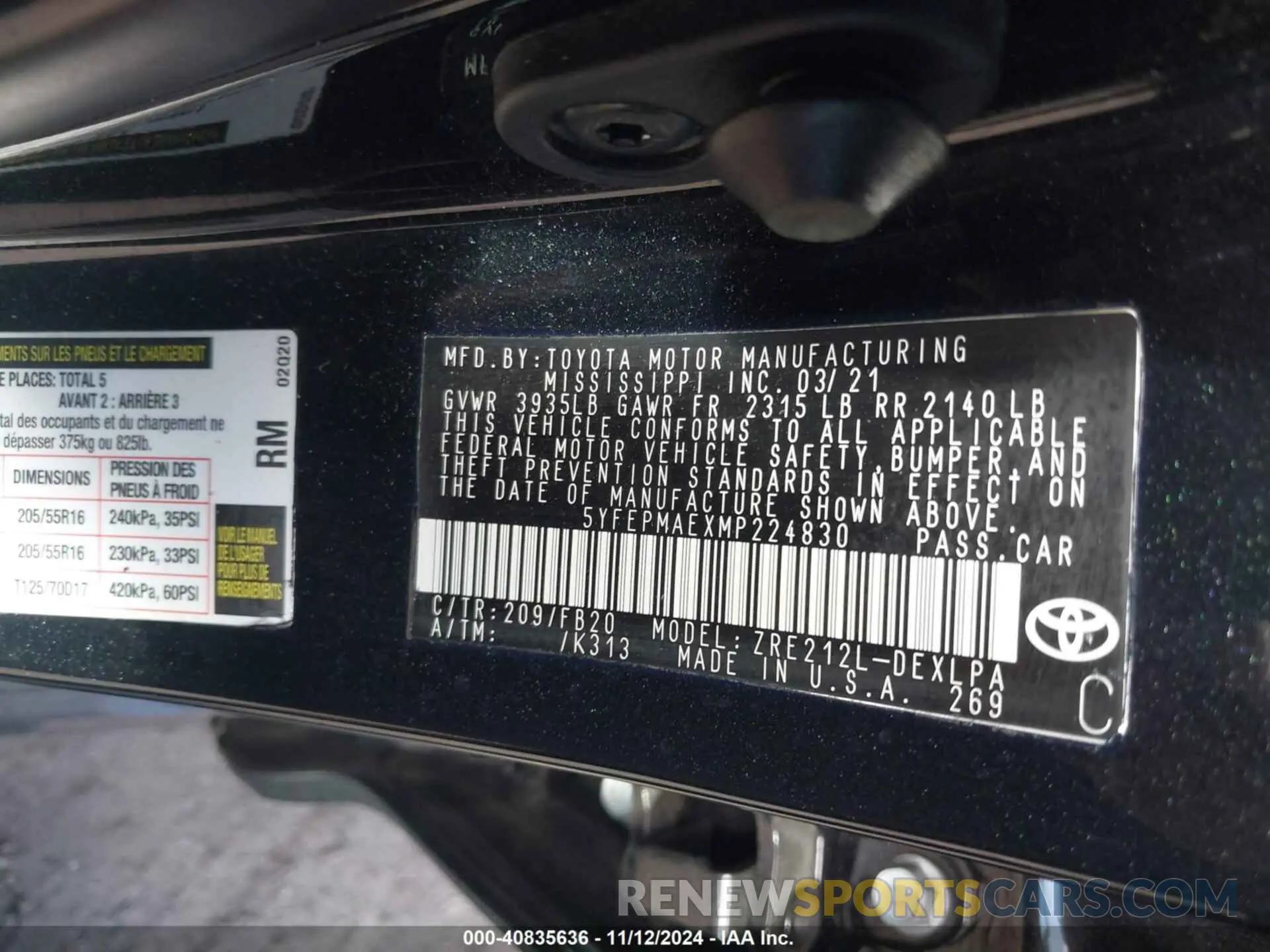 9 Photograph of a damaged car 5YFEPMAEXMP224830 TOYOTA COROLLA 2021