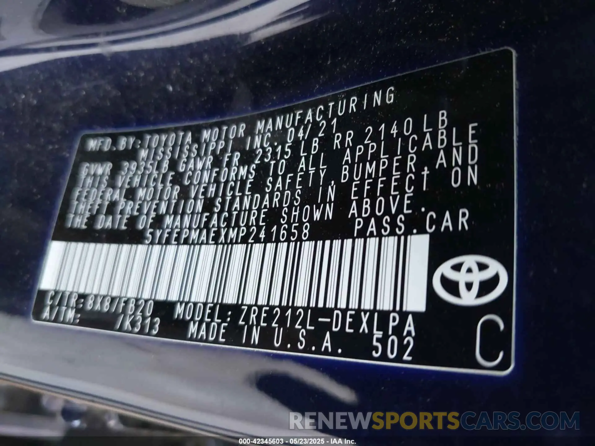 9 Photograph of a damaged car 5YFEPMAEXMP241658 TOYOTA COROLLA 2021