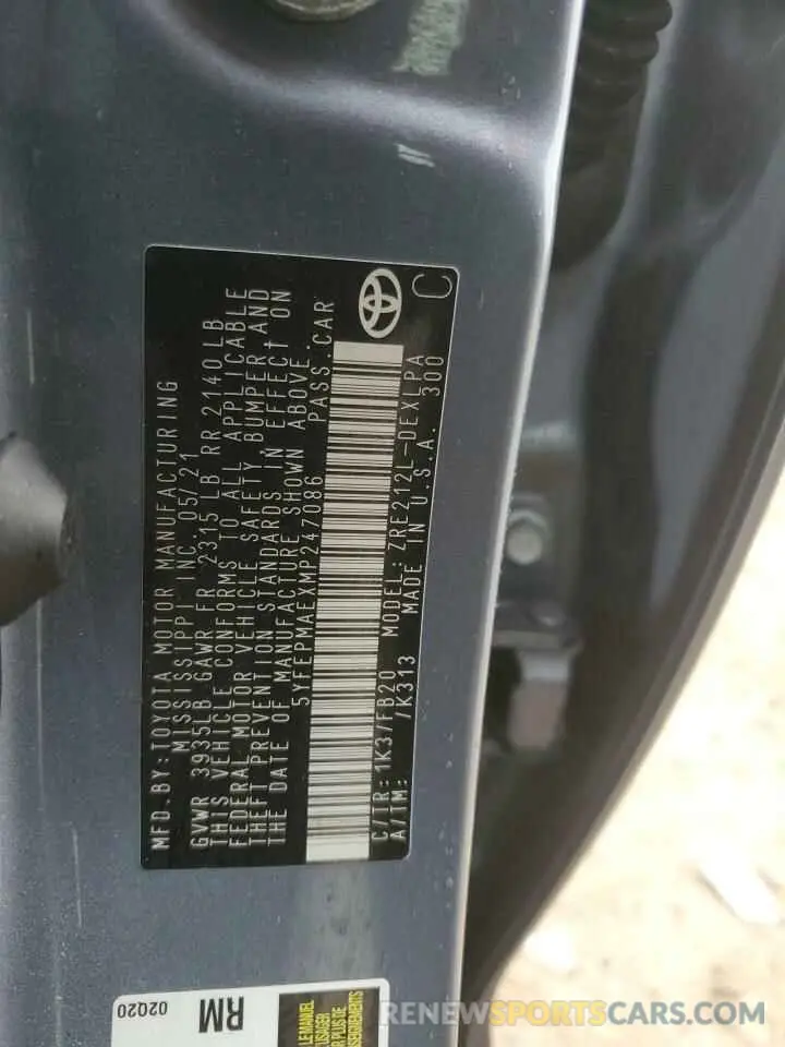 13 Photograph of a damaged car 5YFEPMAEXMP247086 TOYOTA COROLLA 2021