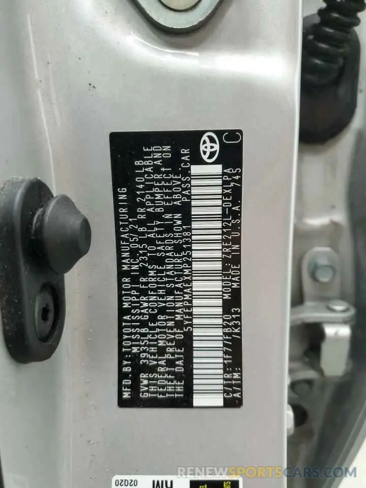 13 Photograph of a damaged car 5YFEPMAEXMP251381 TOYOTA COROLLA 2021