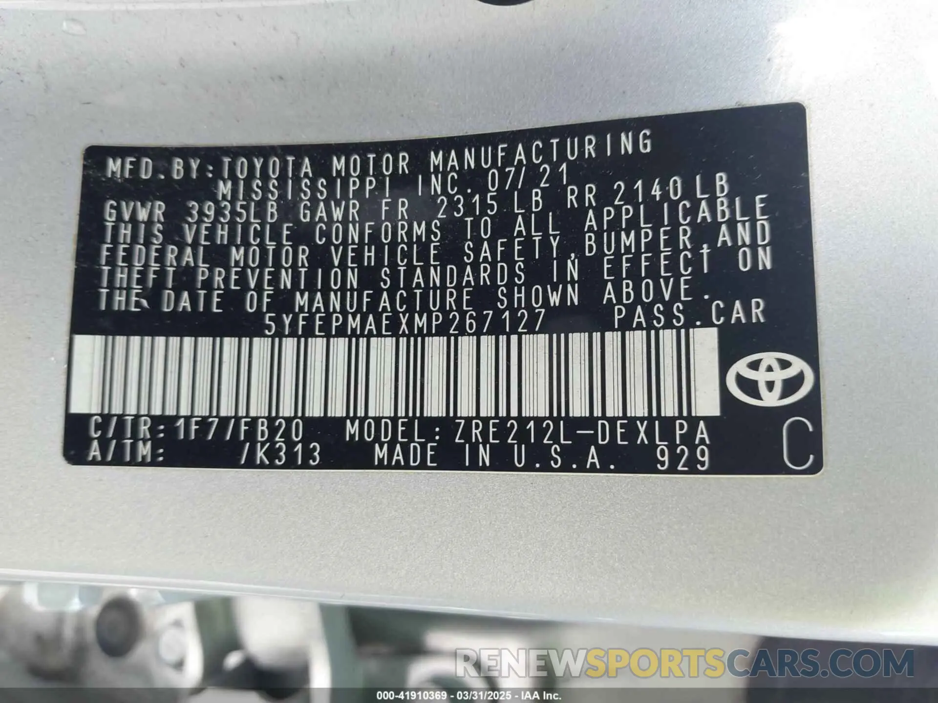 9 Photograph of a damaged car 5YFEPMAEXMP267127 TOYOTA COROLLA 2021