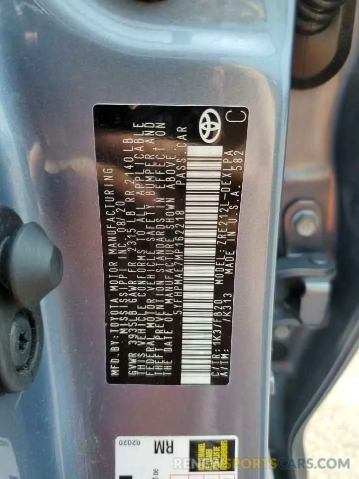 12 Photograph of a damaged car 5YFHPMAE7MP162218 TOYOTA COROLLA 2021