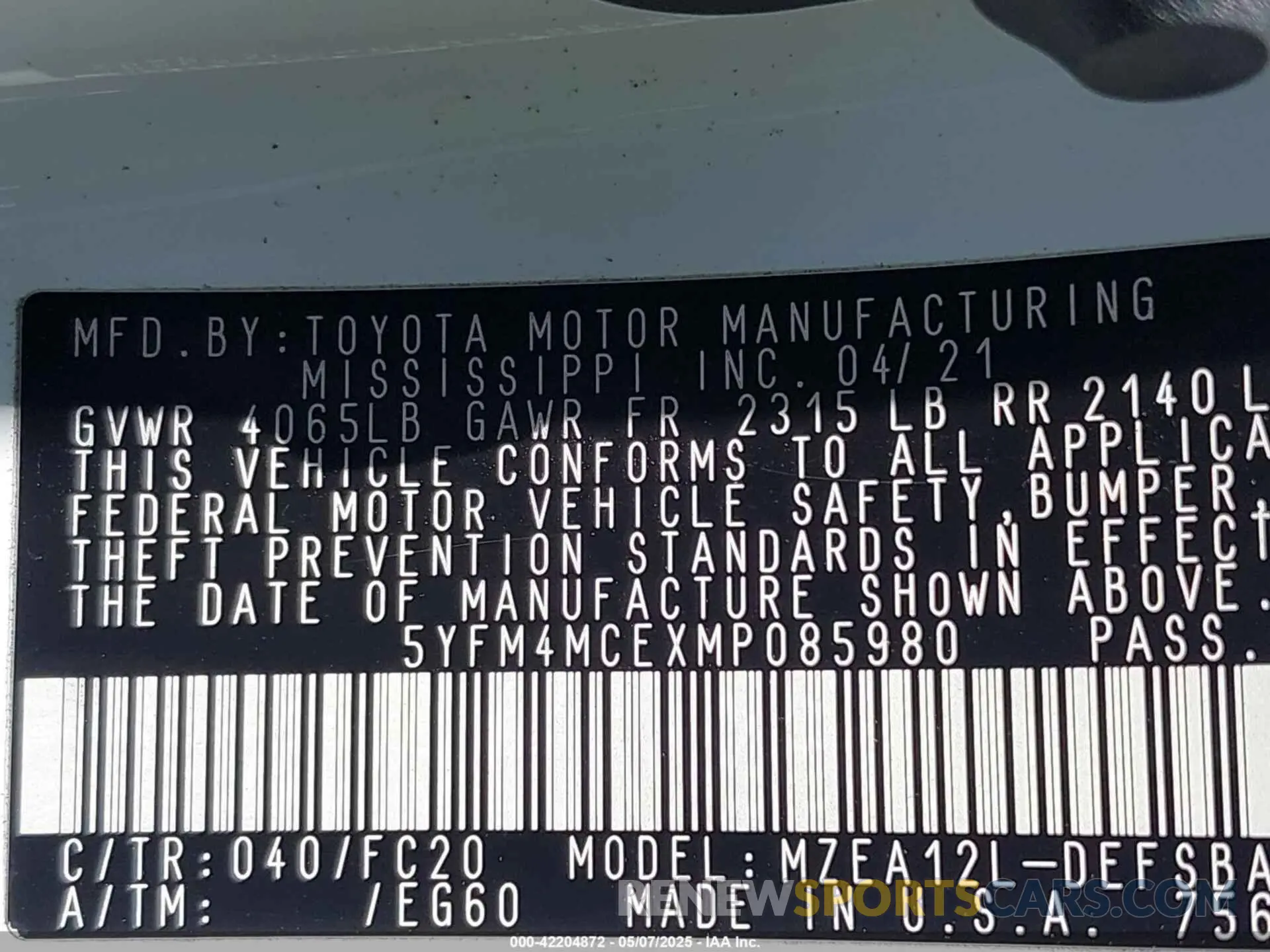 9 Photograph of a damaged car 5YFM4MCEXMP085980 TOYOTA COROLLA 2021