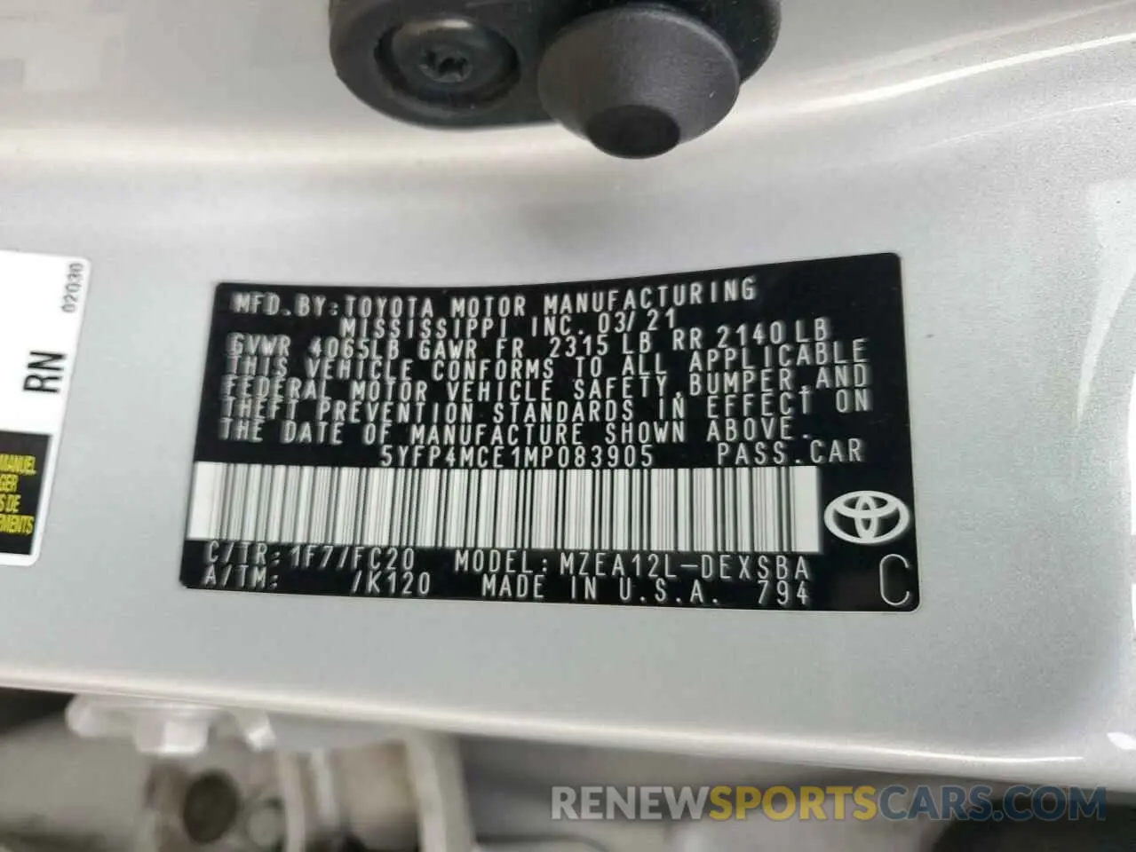 12 Photograph of a damaged car 5YFP4MCE1MP083905 TOYOTA COROLLA 2021