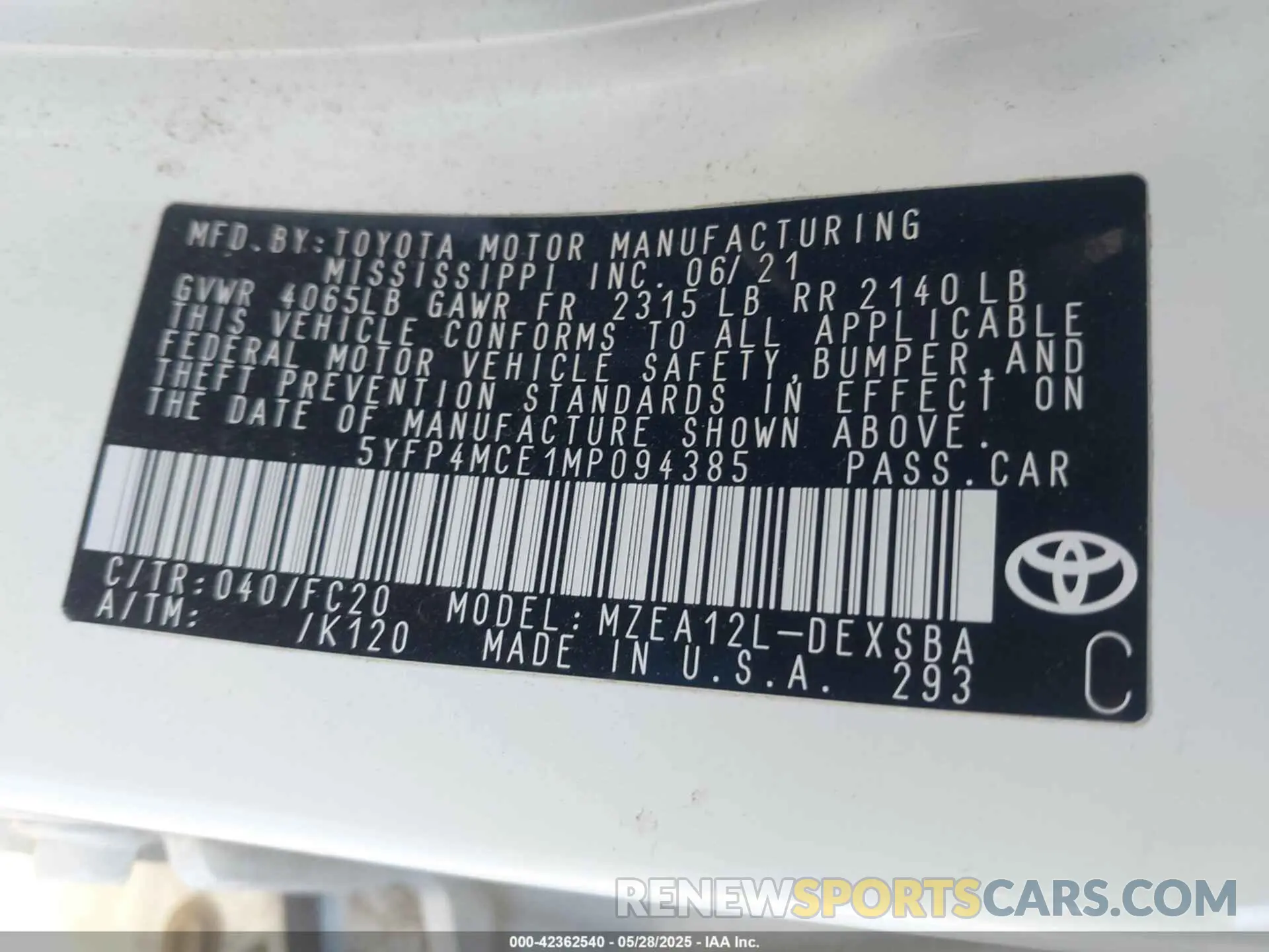 9 Photograph of a damaged car 5YFP4MCE1MP094385 TOYOTA COROLLA 2021