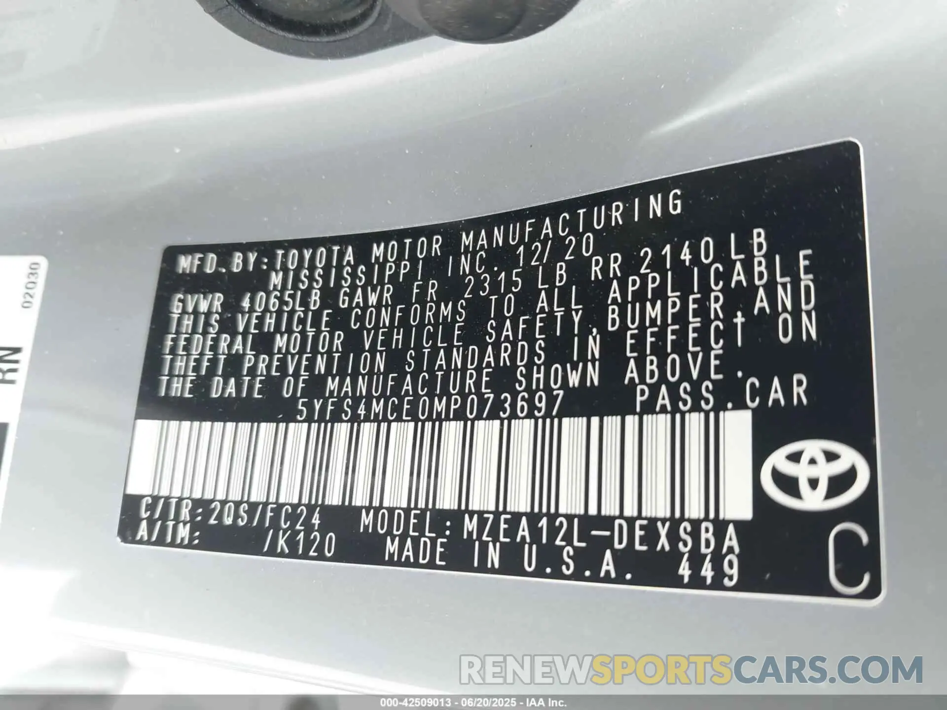 9 Photograph of a damaged car 5YFS4MCE0MP073697 TOYOTA COROLLA 2021