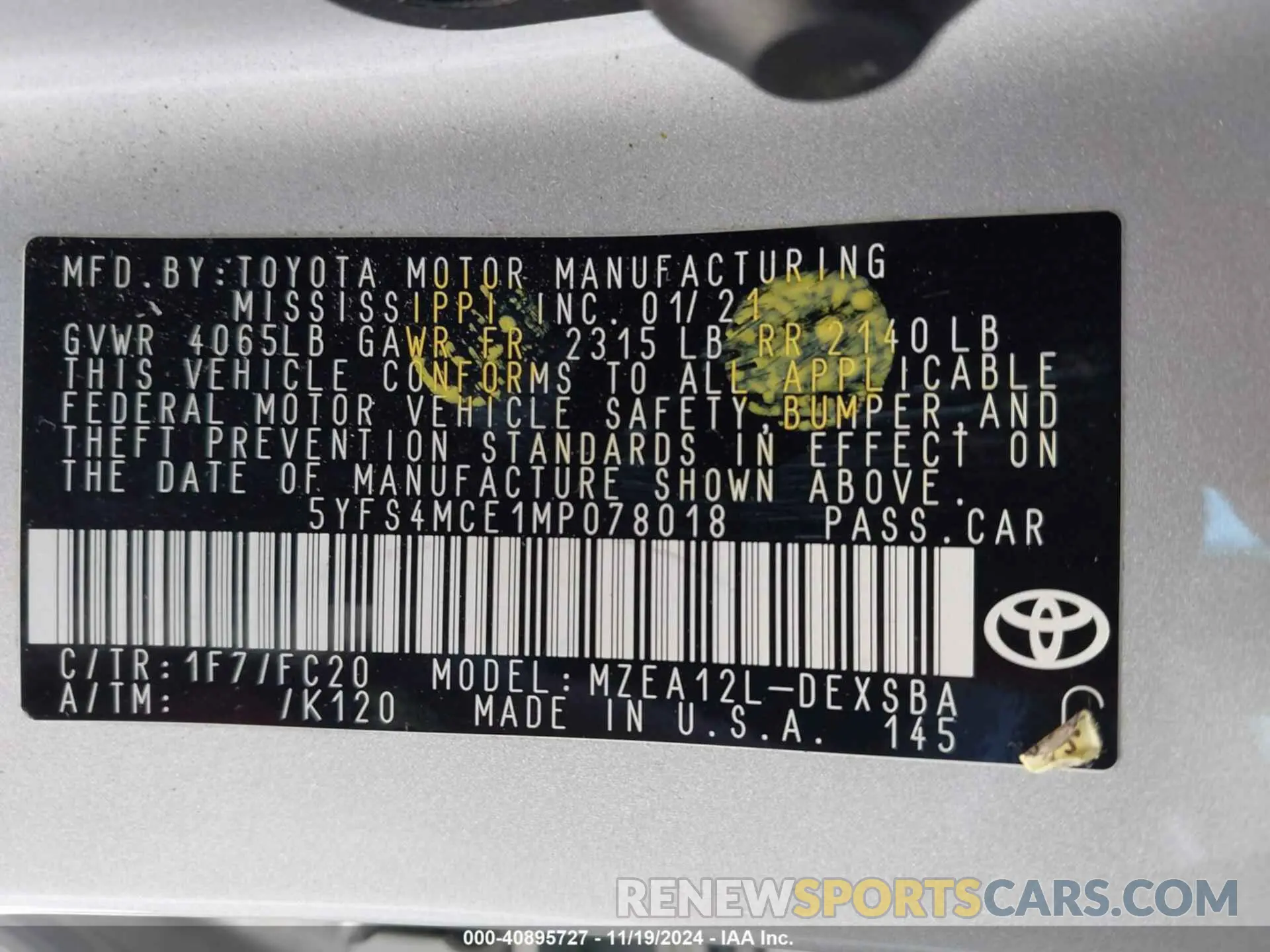9 Photograph of a damaged car 5YFS4MCE1MP078018 TOYOTA COROLLA 2021