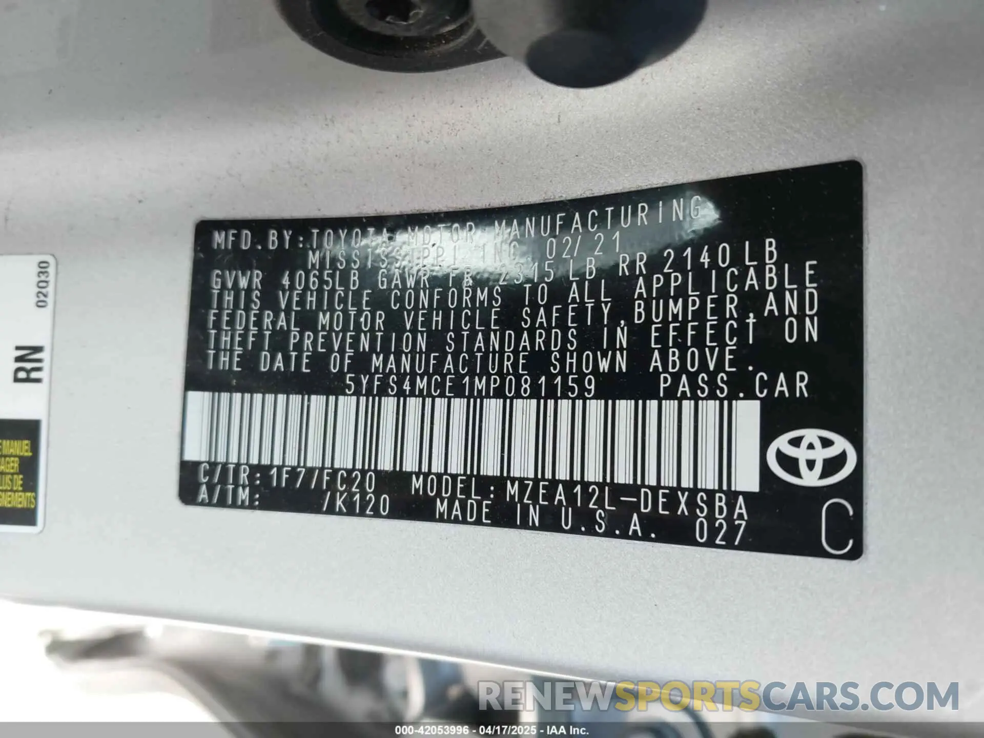 9 Photograph of a damaged car 5YFS4MCE1MP081159 TOYOTA COROLLA 2021