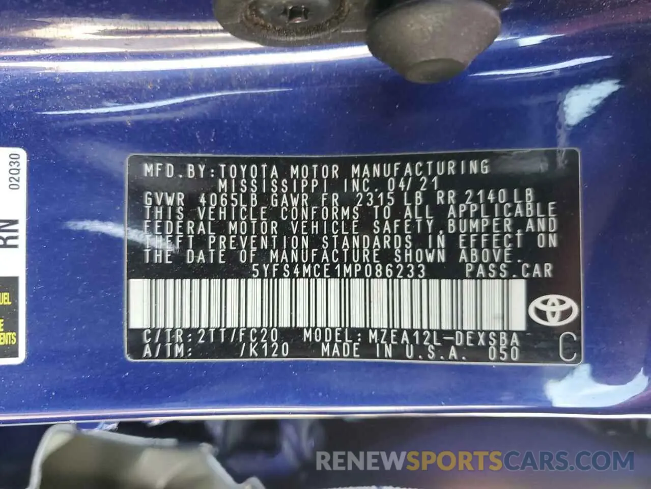 13 Photograph of a damaged car 5YFS4MCE1MP086233 TOYOTA COROLLA 2021