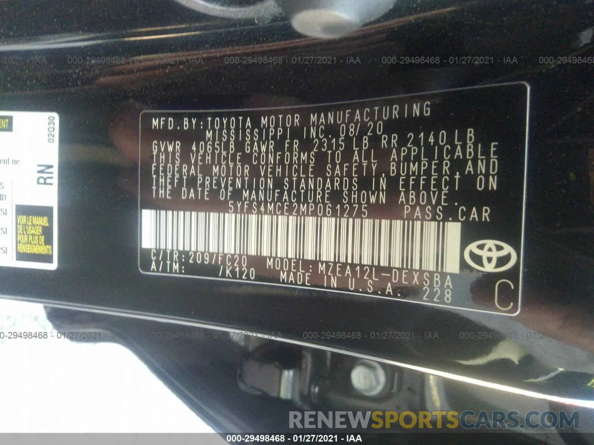 9 Photograph of a damaged car 5YFS4MCE2MP061275 TOYOTA COROLLA 2021